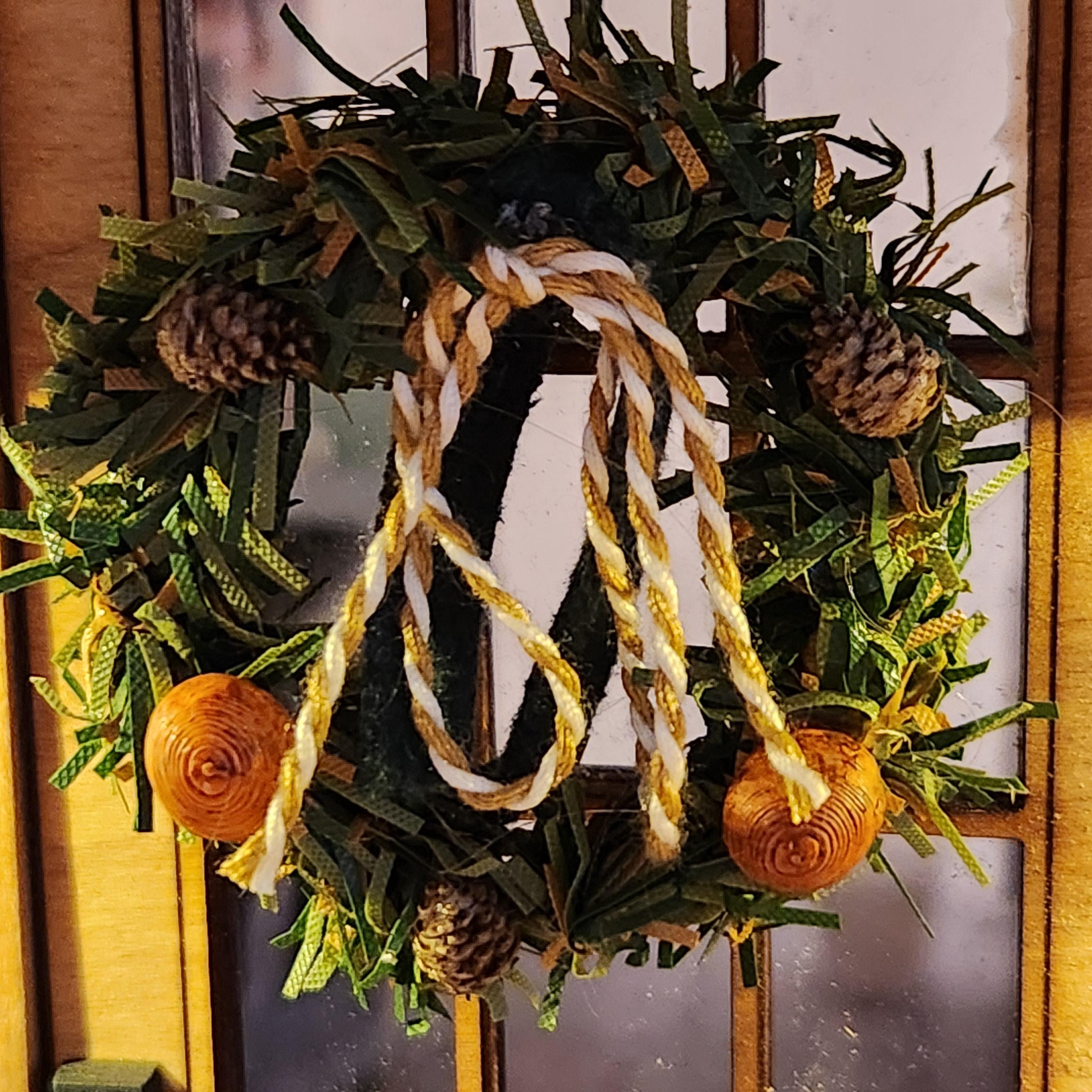 1:12 Scale Miniature "Natural Harvest" Christmas Wreath – Primitive Decor