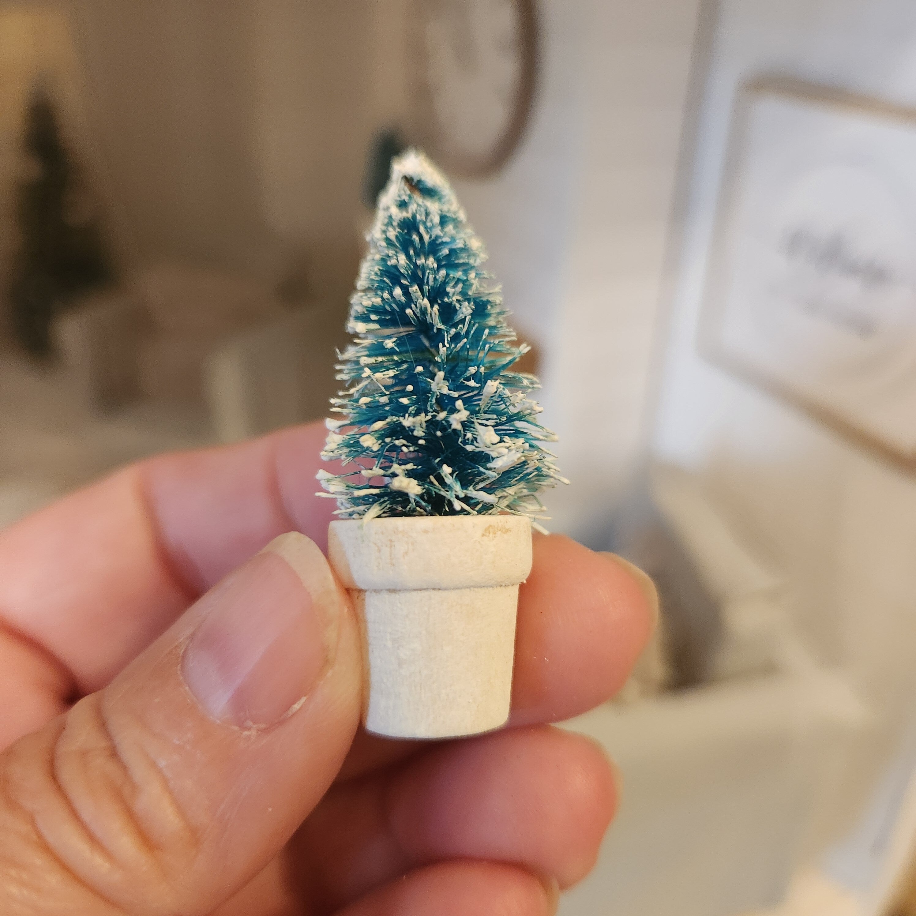 1:12 Scale Miniature Christmas Tree in Wood Flower Pot