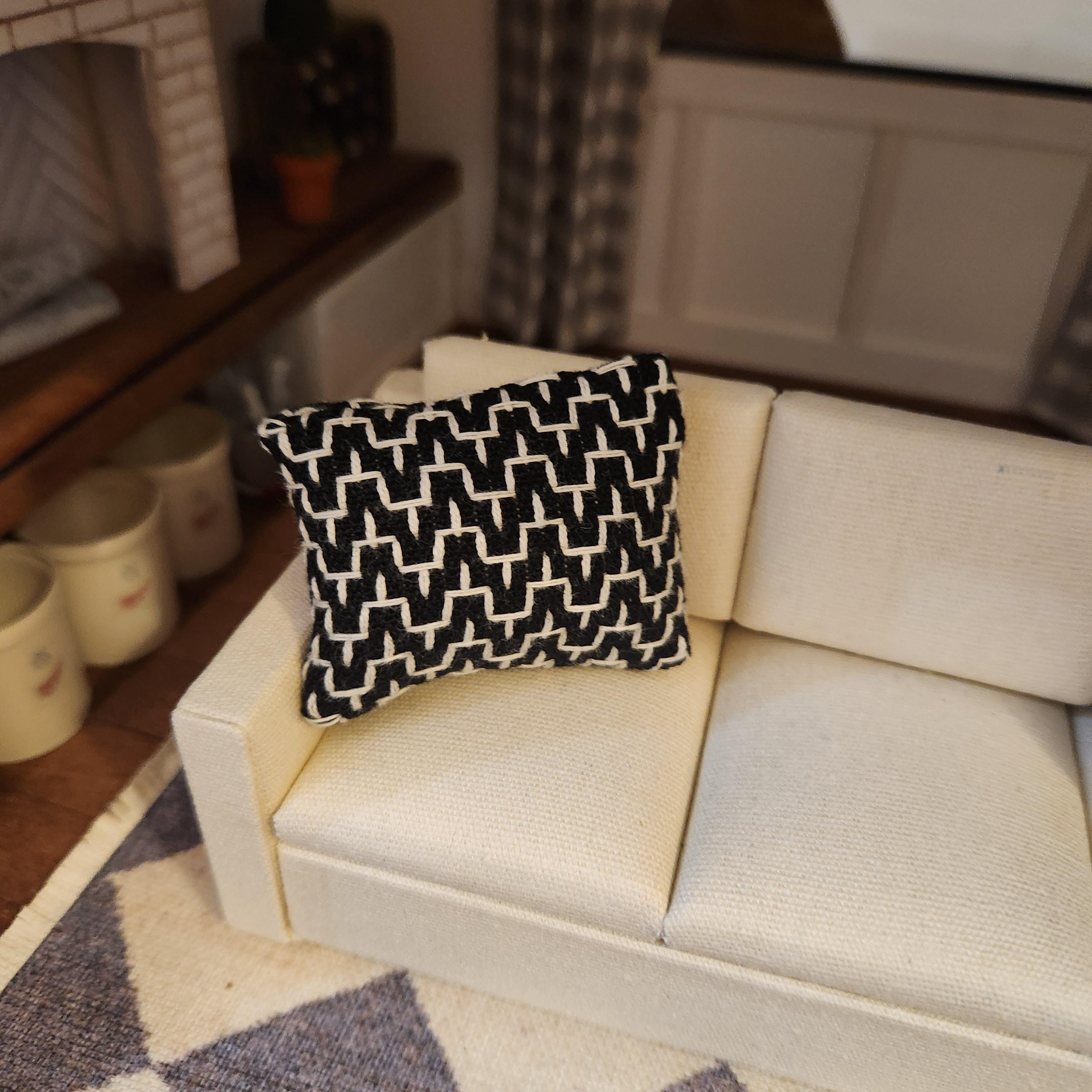 Dollhouse Miniature Black & White Pillow, 1:12 Scale, Decor Pillow
