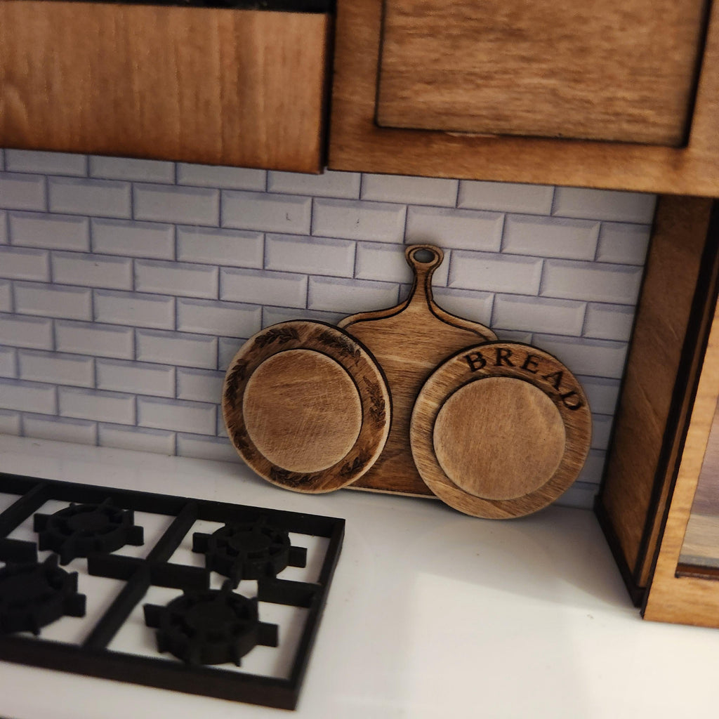 1:12 Scale Miniature Vintage Cutting Board Set – Trio of Rustic Bread Boards