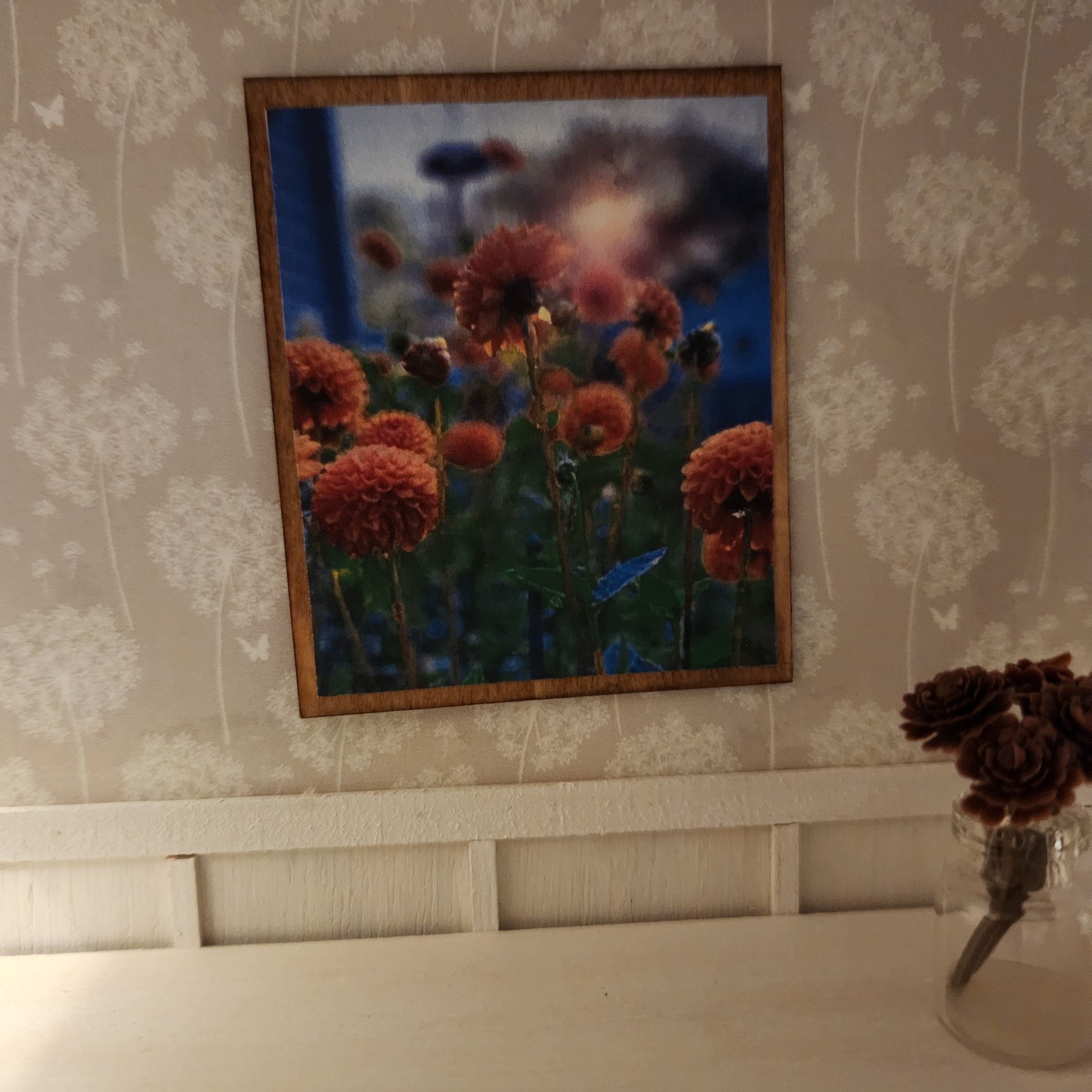 1:12 Scale Miniature "Dahlia" Wood Sign – Vertical Botanical Art