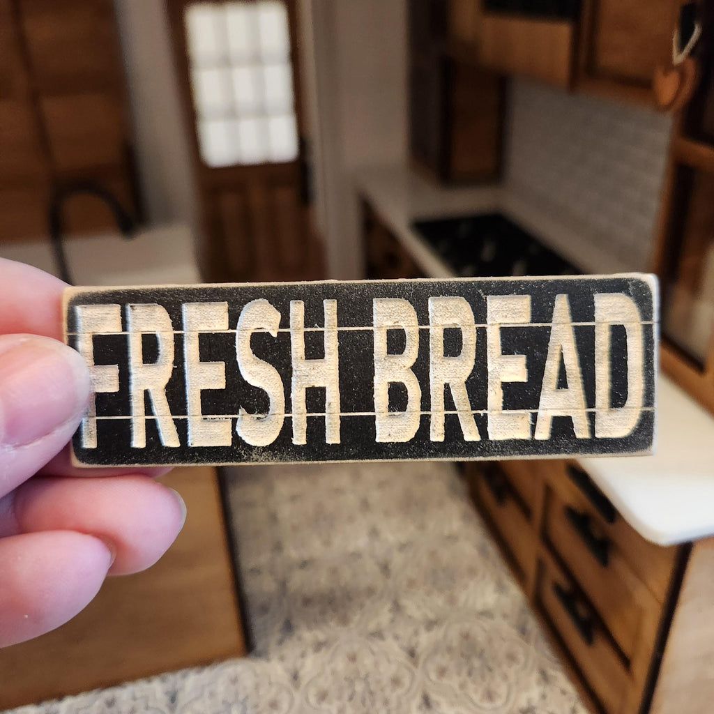 1:12 Scale Miniature "FRESH BREAD" Wood Sign – Engraved Bakery Decor