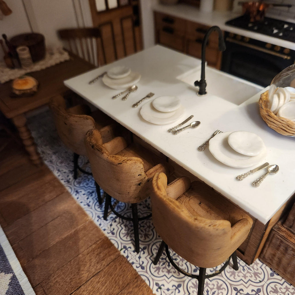 1:12 Scale Dollhouse Bar Stool | 3D Printed, Antiqued Leather-Look