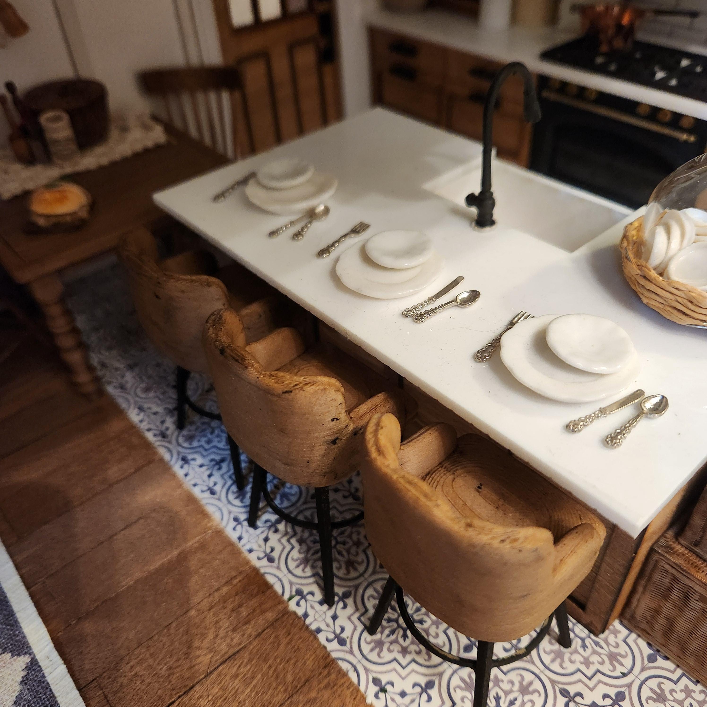 1:12 Scale Dollhouse Bar Stool | 3D Printed, Antiqued Leather-Look