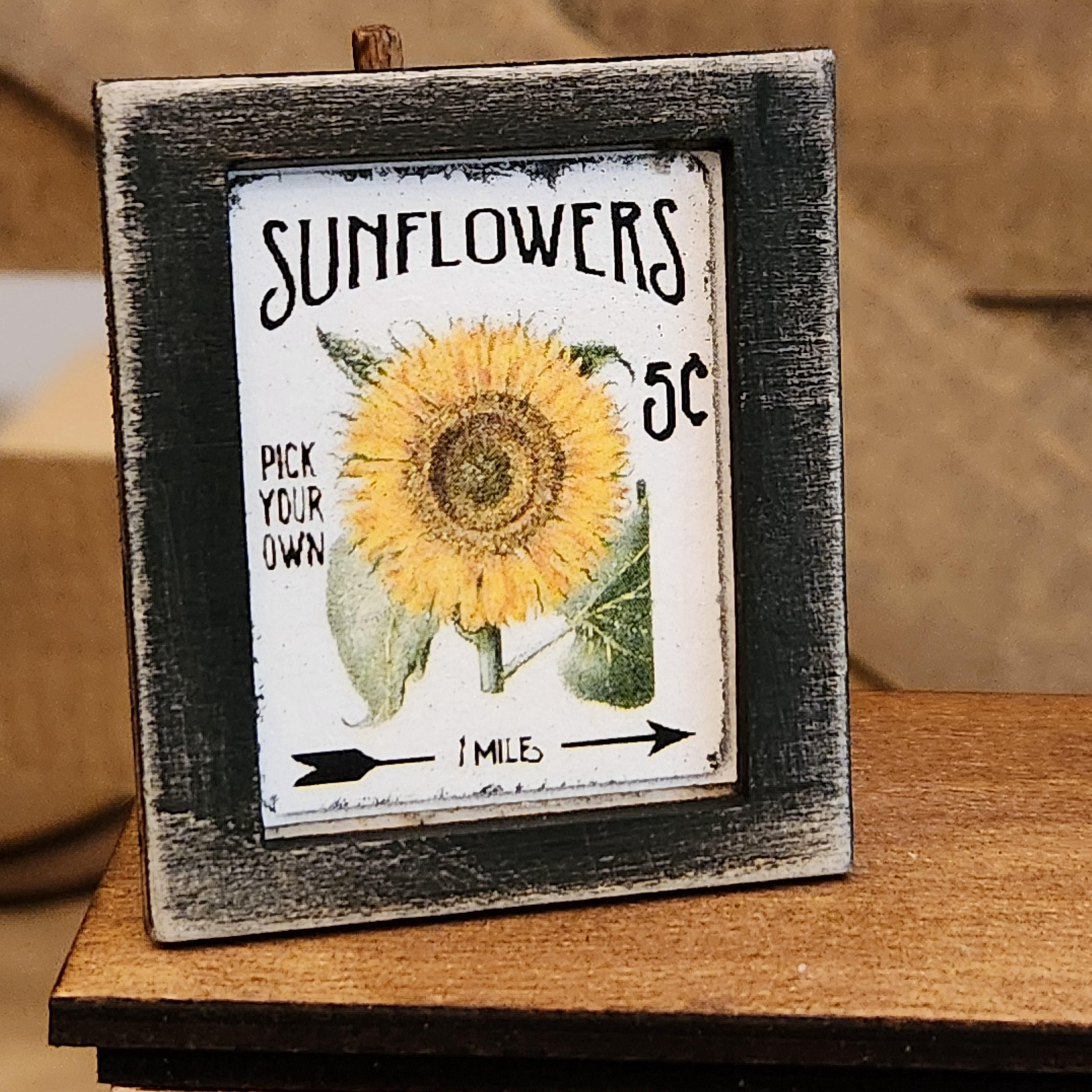 Dollhouse Miniatures Sunflower Sign, 1:12 Scale, Farmhouse Decor