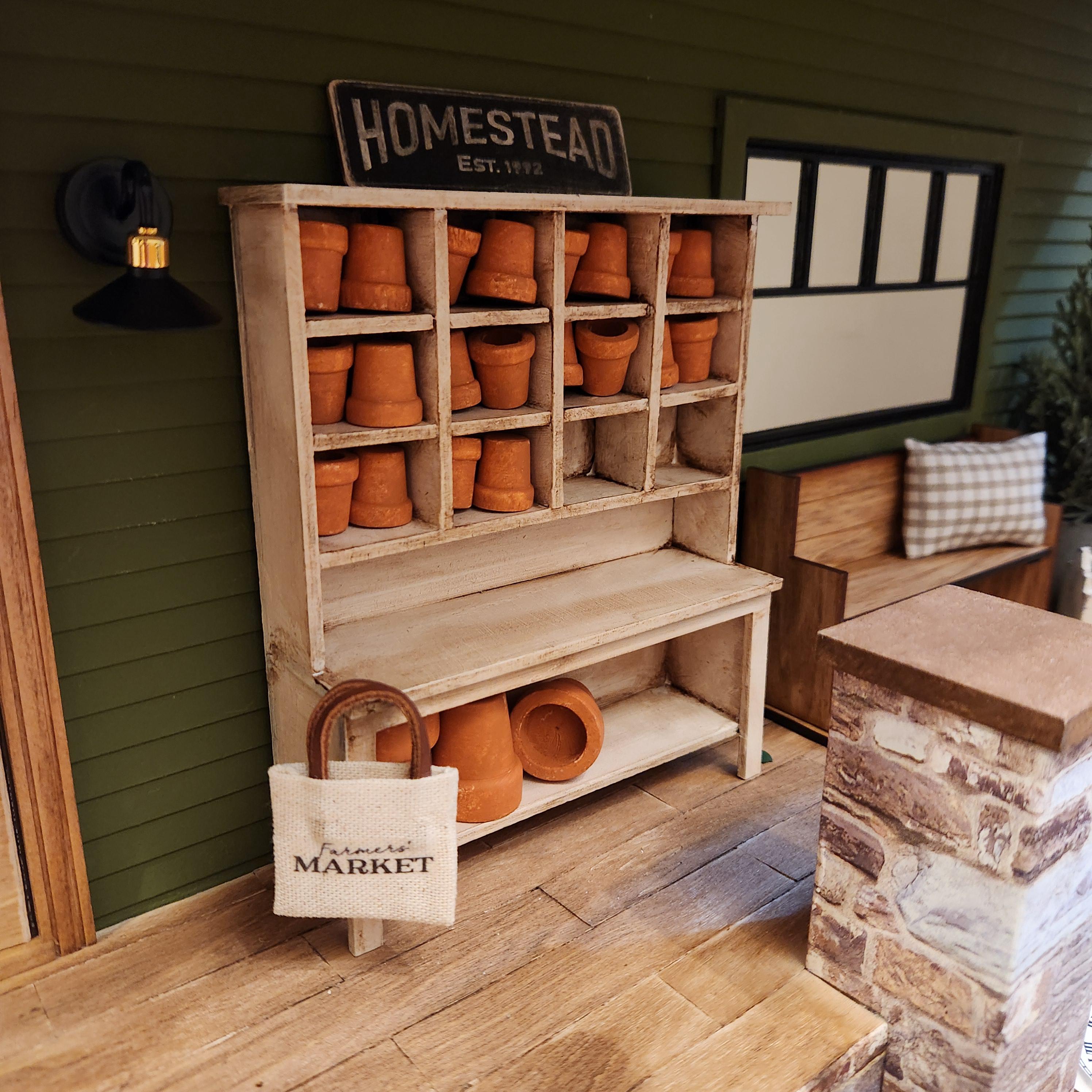 1:12 Scale Miniature Potting Bench – Rustic White Antiqued or DIY Unfinished