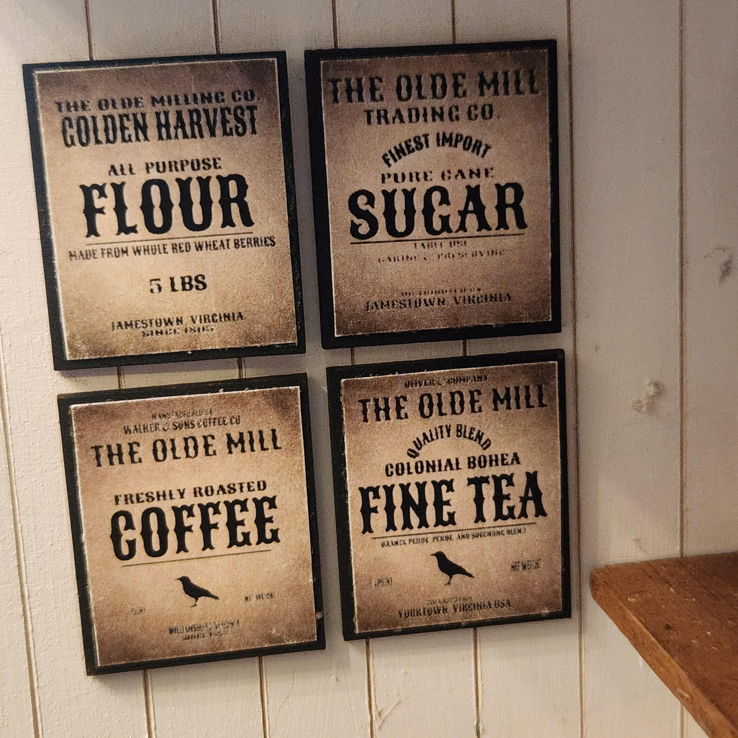 1:12 Scale Miniature Vintage Kitchen Signs – Set of 4 Gallery Wall Prints