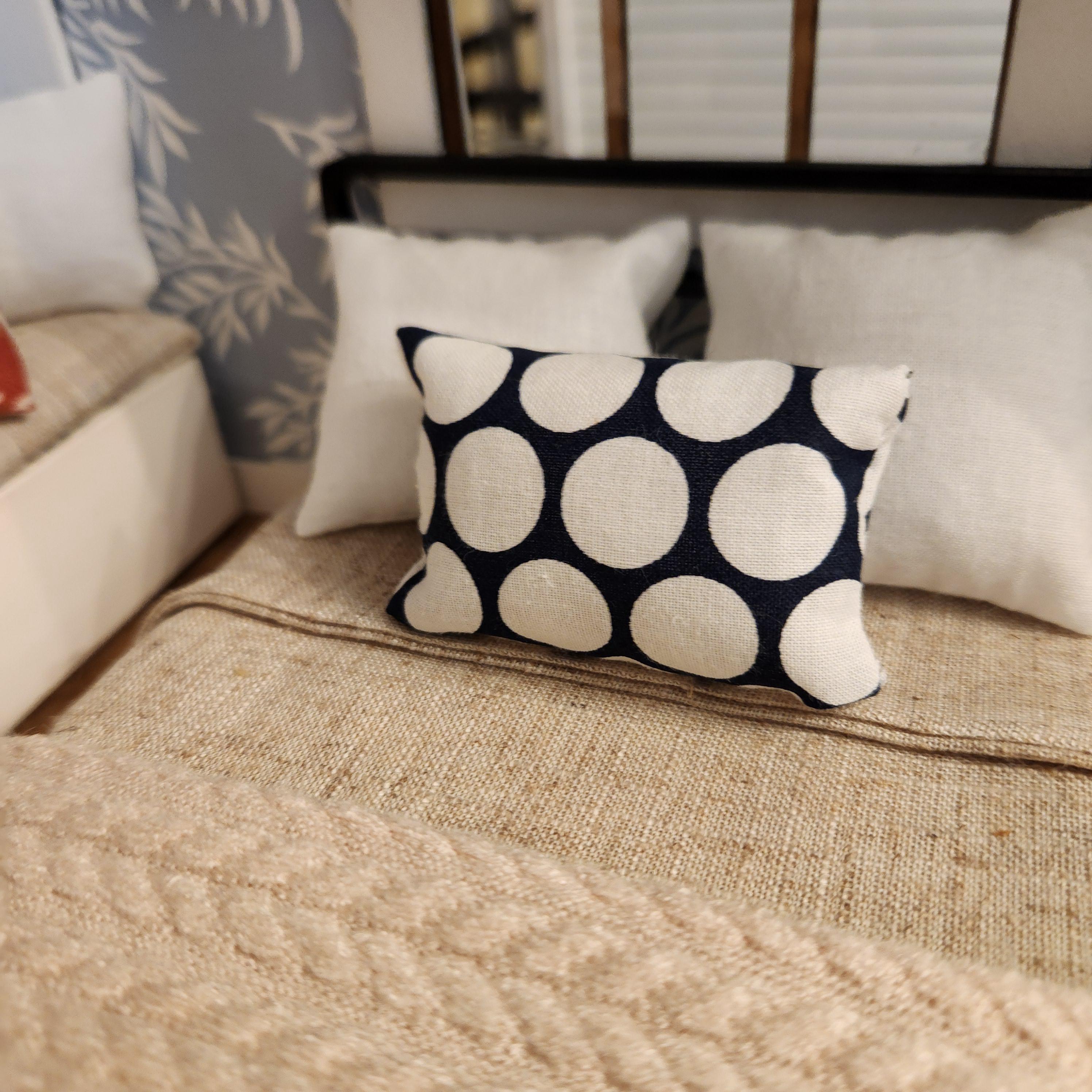 Dollhouse Miniatures Accent Pillow, BLUE WHITE POLKADOT, dollhouse decorations, miniature pillows, 1:12 scale
