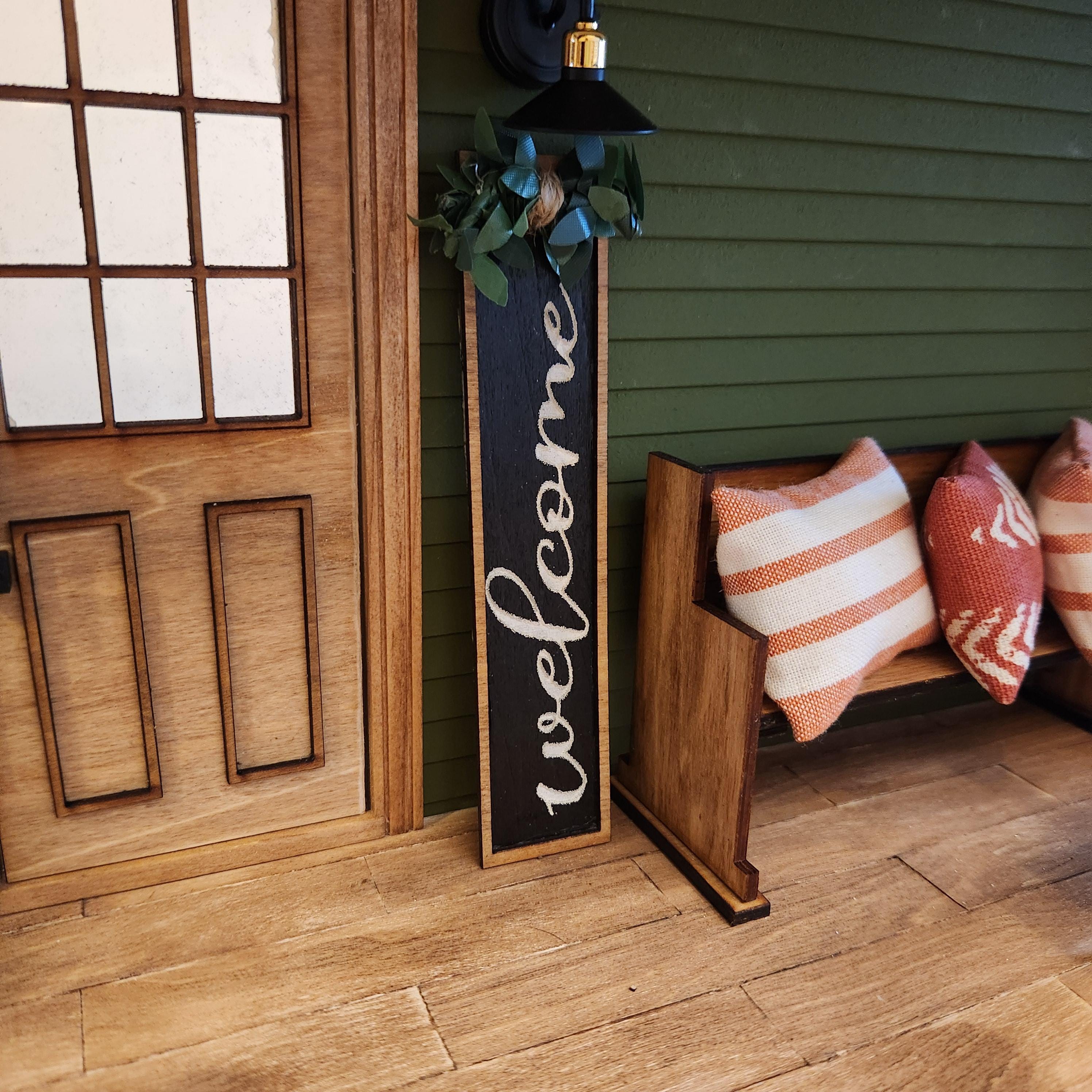 1:12 Scale Miniature Vertical "WELCOME" Porch Sign – Modern Farmhouse Decor
