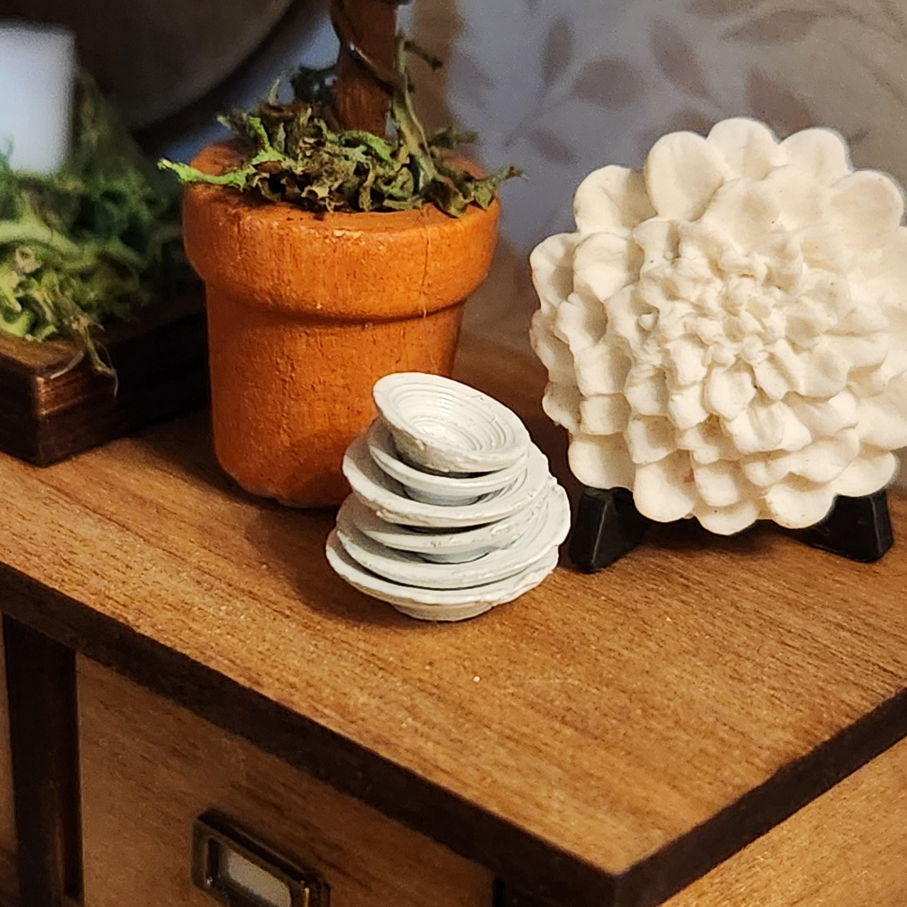 1:12 Scale Miniature Butter Pats – Set of 6 "Ironstone" Style Plates