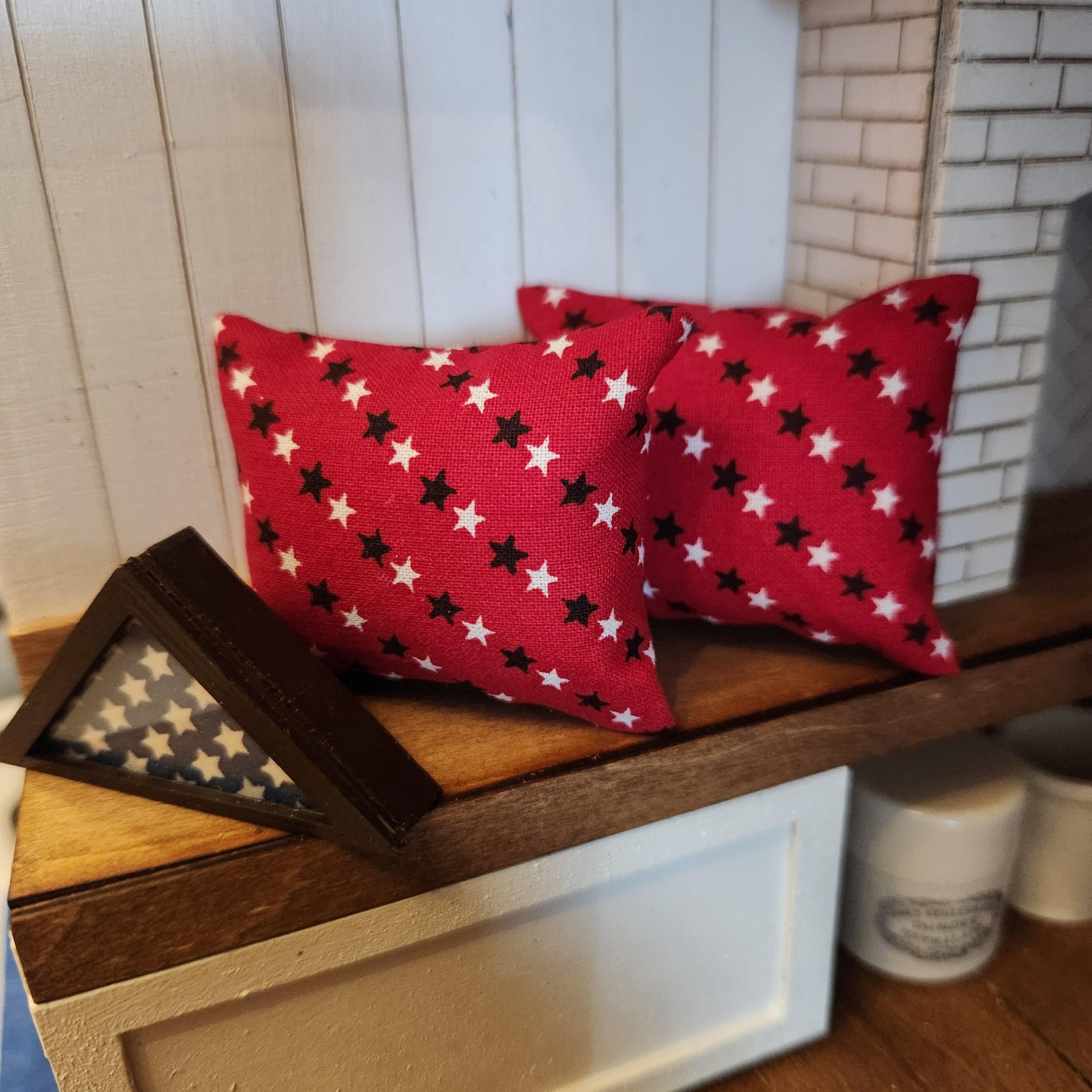 Dollhouse Miniature Pillow, Patriotic Stars, 1:12 Scale