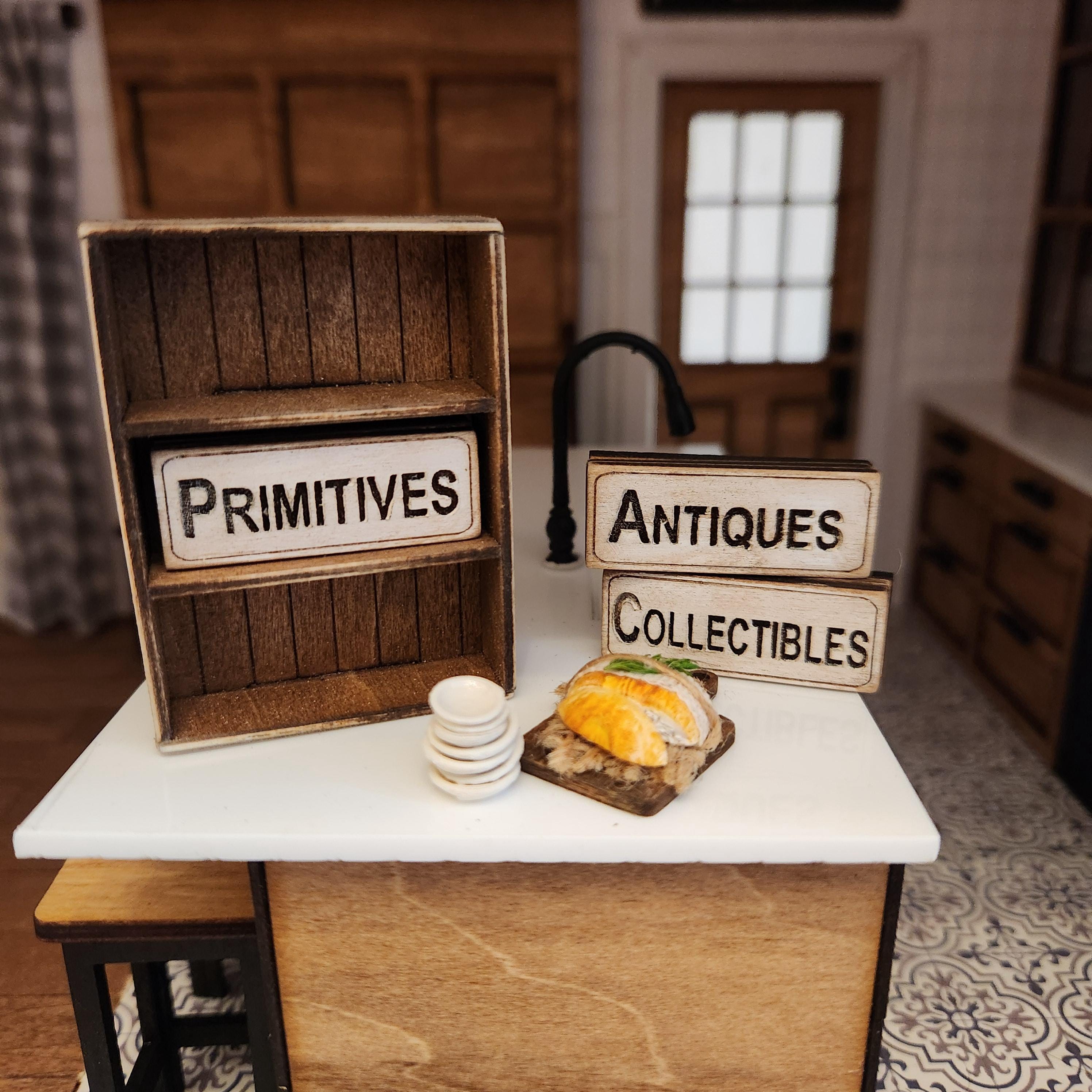 1:12 Scale Miniature Vintage Display Shelf – Shiplap Farmhouse Cubby
