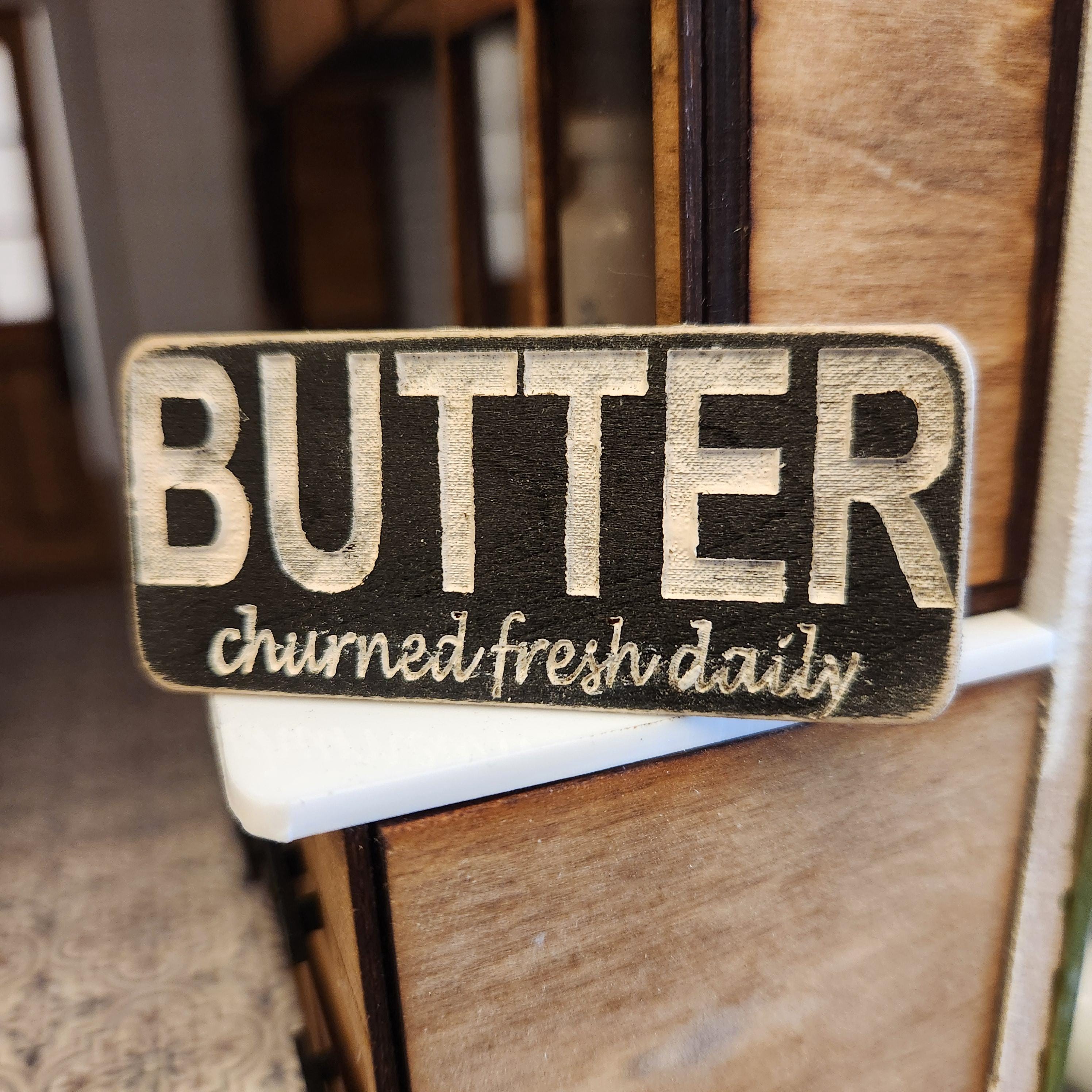 1:12 Scale Miniature "BUTTER" Wood Sign – Engraved Farmhouse Wall Decor