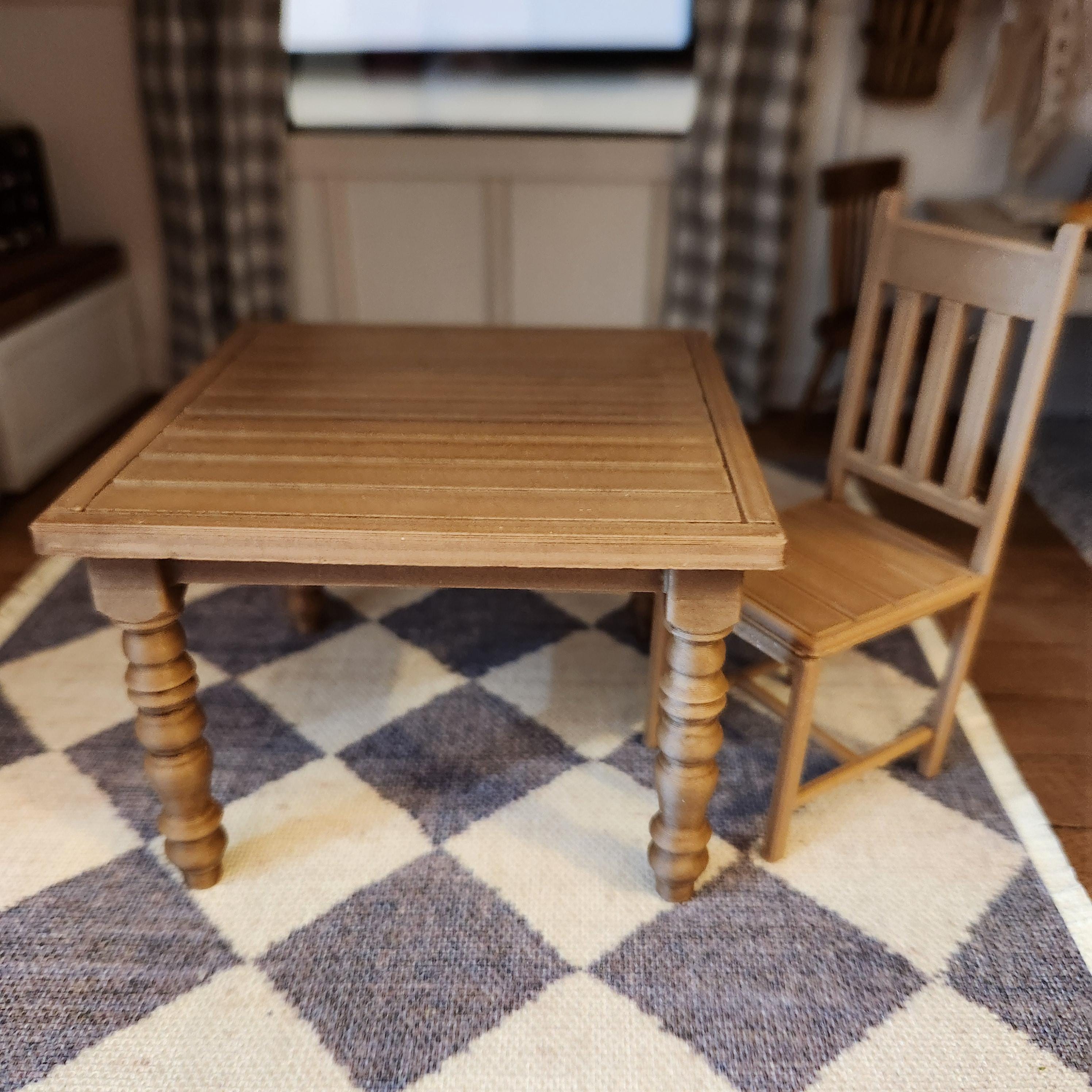 1:12 Scale Miniature Farmhouse Table – Spindle Leg Dining Decor