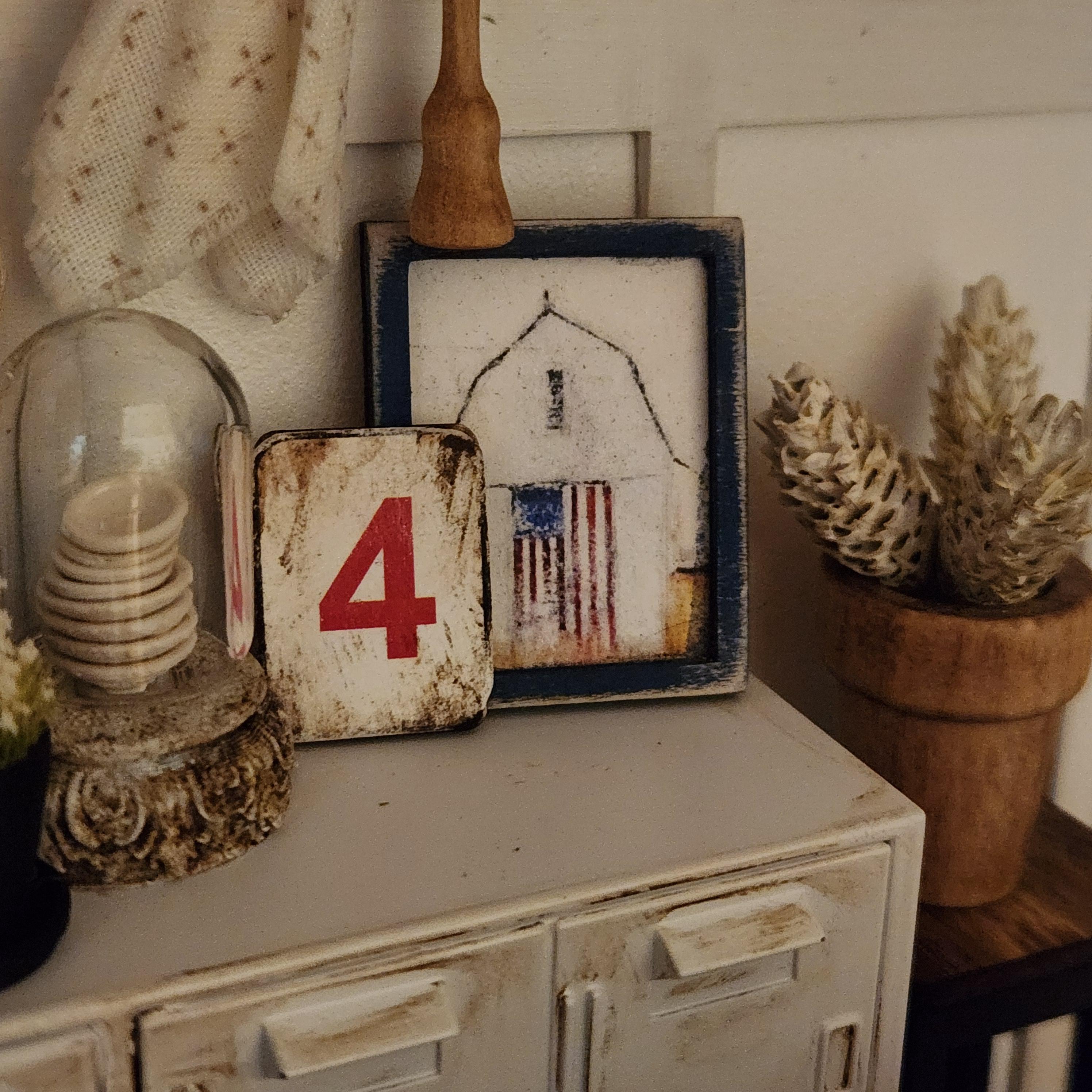 Dollhouse Miniatures sign, PATRIOTIC BARN, home decor, miniature sign, dollhouse accents, 1:12 scale, kitchen decor