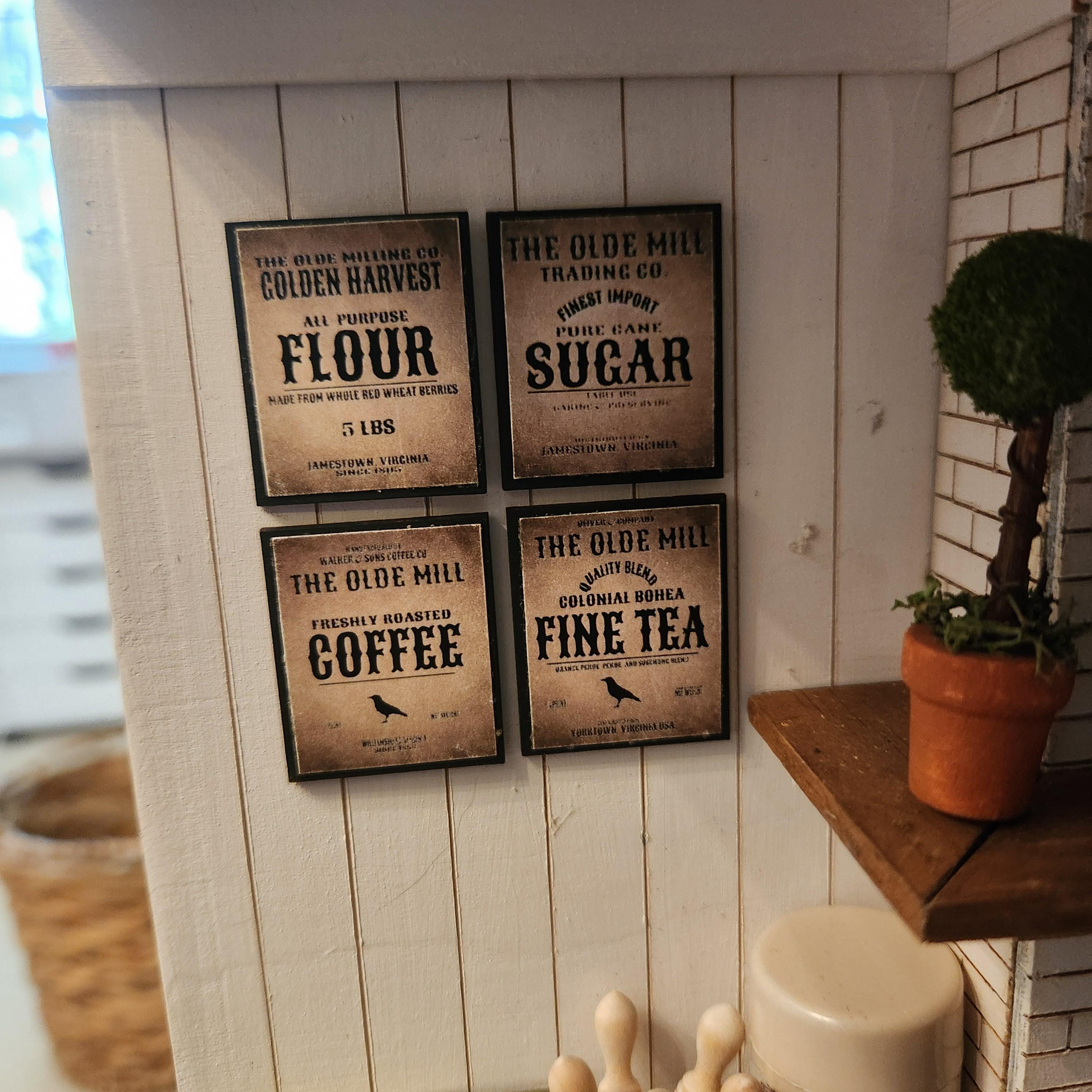 1:12 Scale Miniature Vintage Kitchen Signs – Set of 4 Gallery Wall Prints