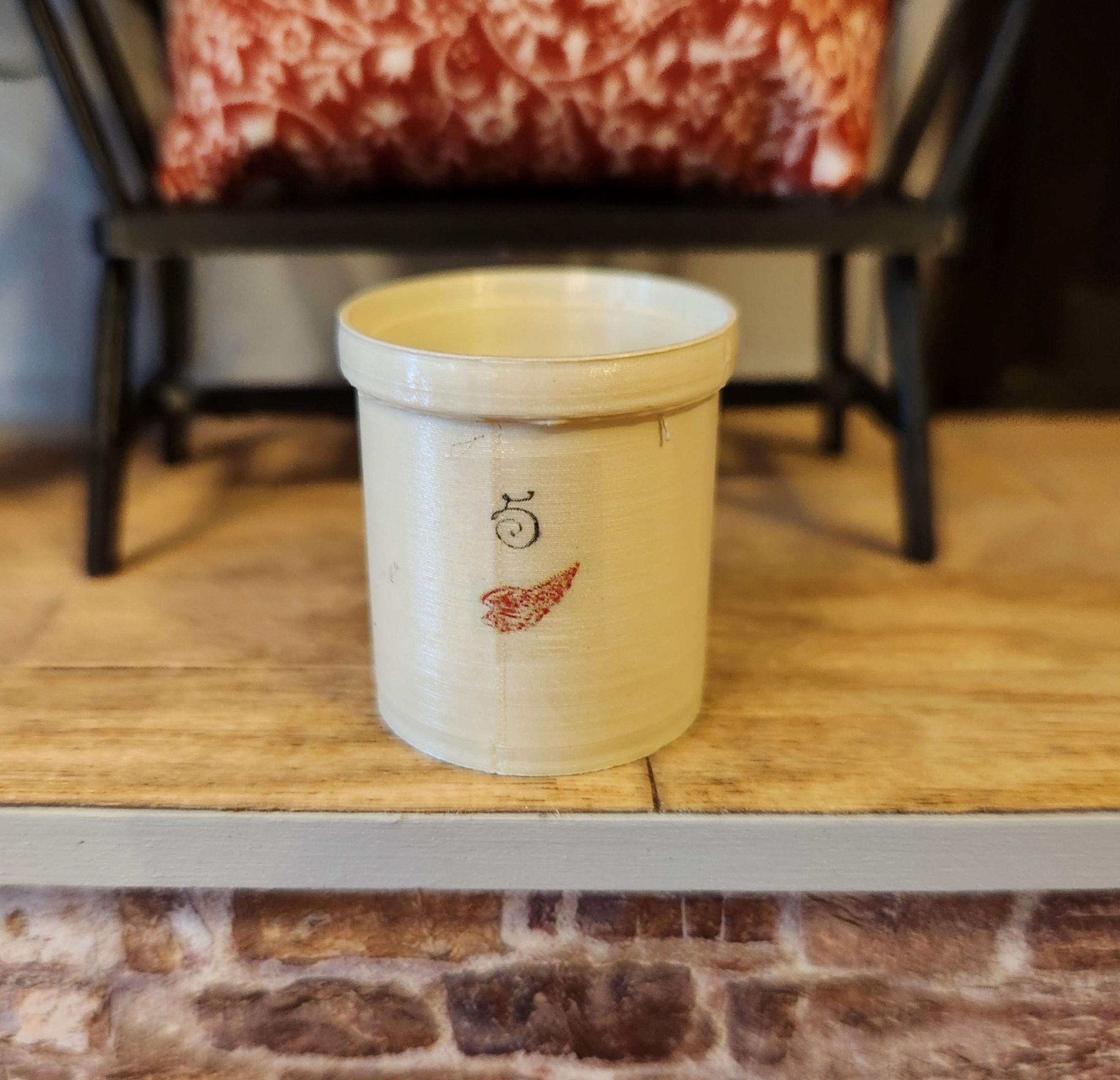 1:12 Scale Miniature Red Wing Crock – Vintage Tan Stoneware Accent