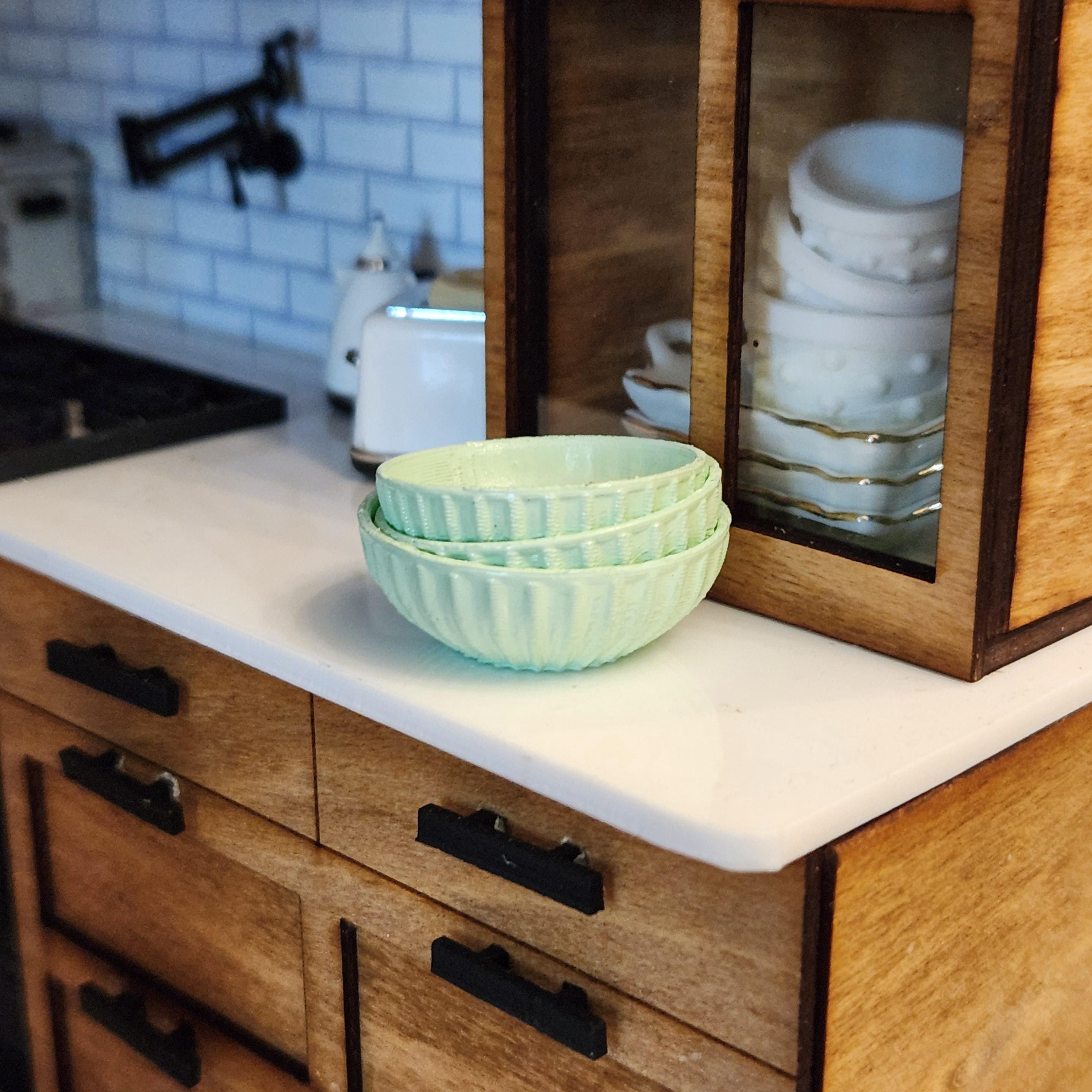 1:12 Scale Miniature Jadeite Mixing Bowls – Set of 3 Vintage Nesting Bowls