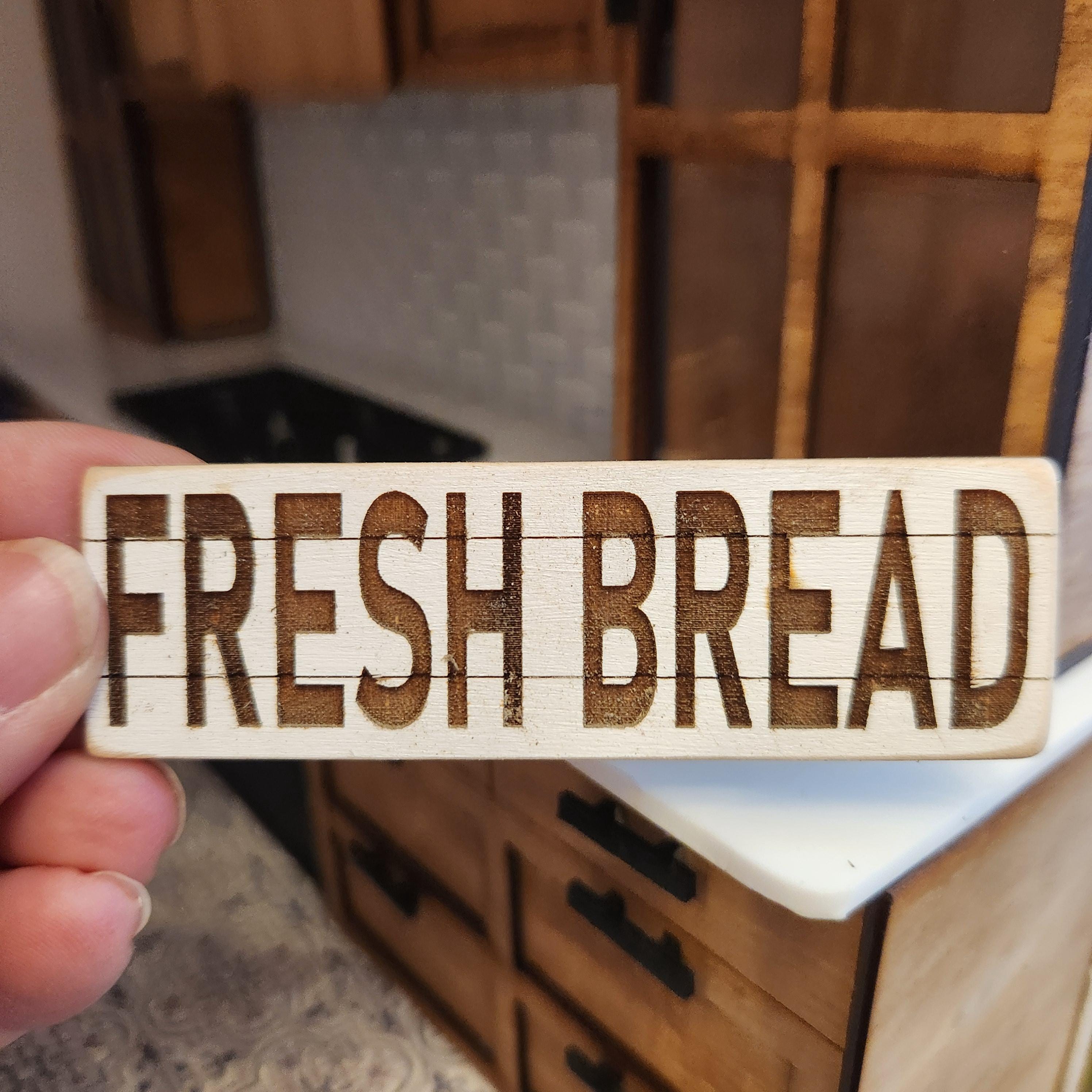1:12 Scale Miniature "FRESH BREAD" Wood Sign – Engraved Bakery Decor