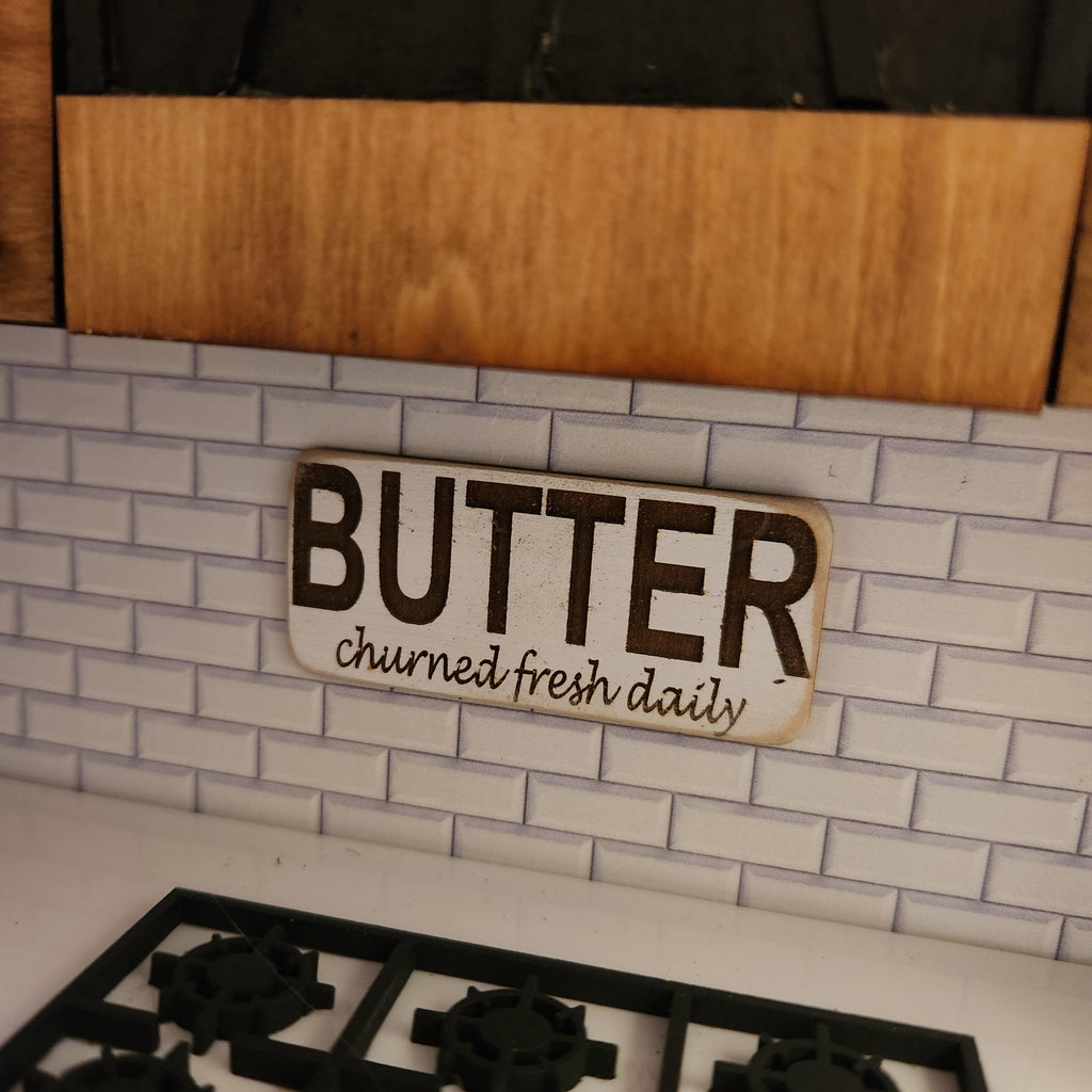1:12 Scale Miniature "BUTTER" Wood Sign – Engraved Farmhouse Wall Decor