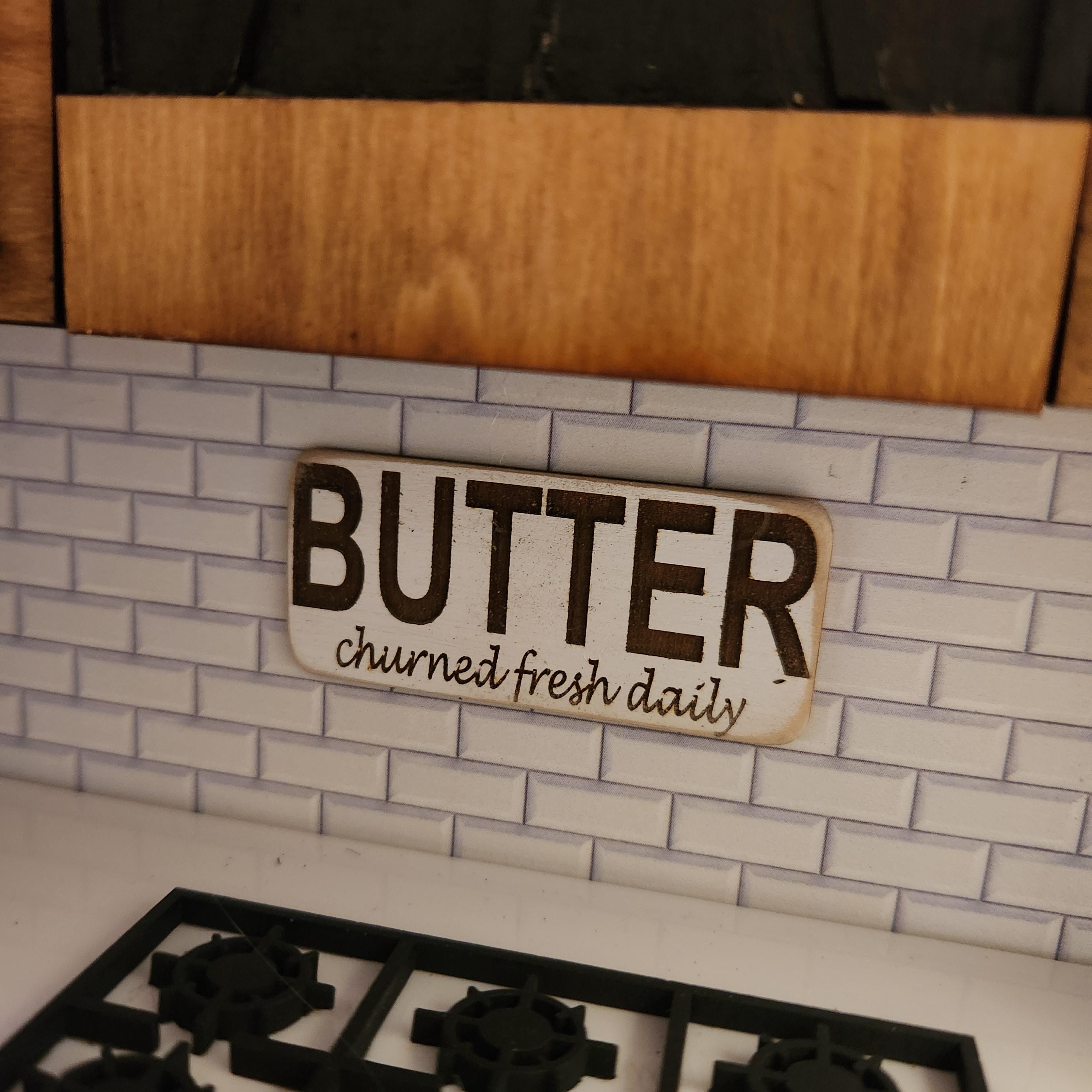 1:12 Scale Miniature "BUTTER" Wood Sign – Engraved Farmhouse Wall Decor