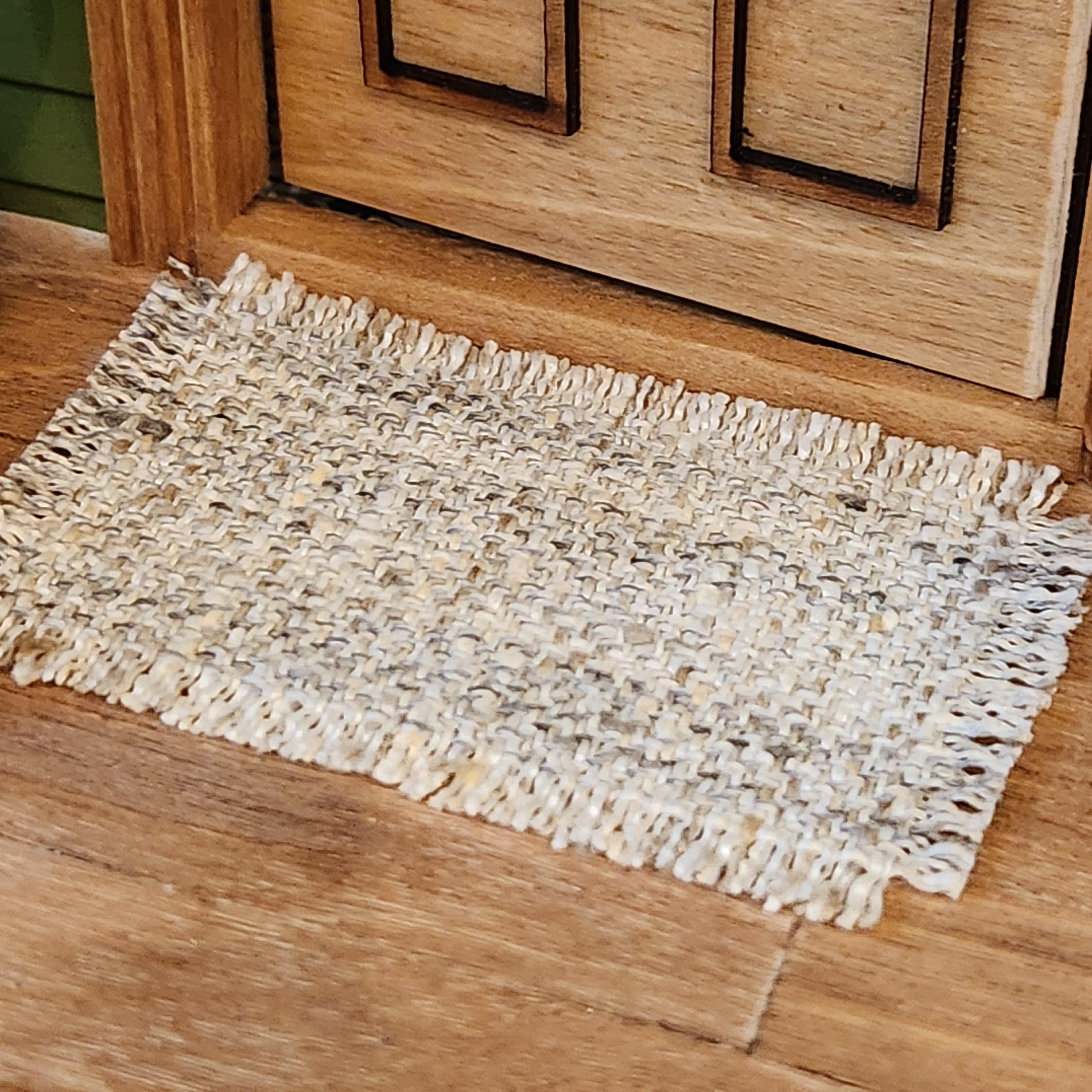 1:12 Scale Miniature Farmhouse Area Rug – Neutral Tan, Gray & White