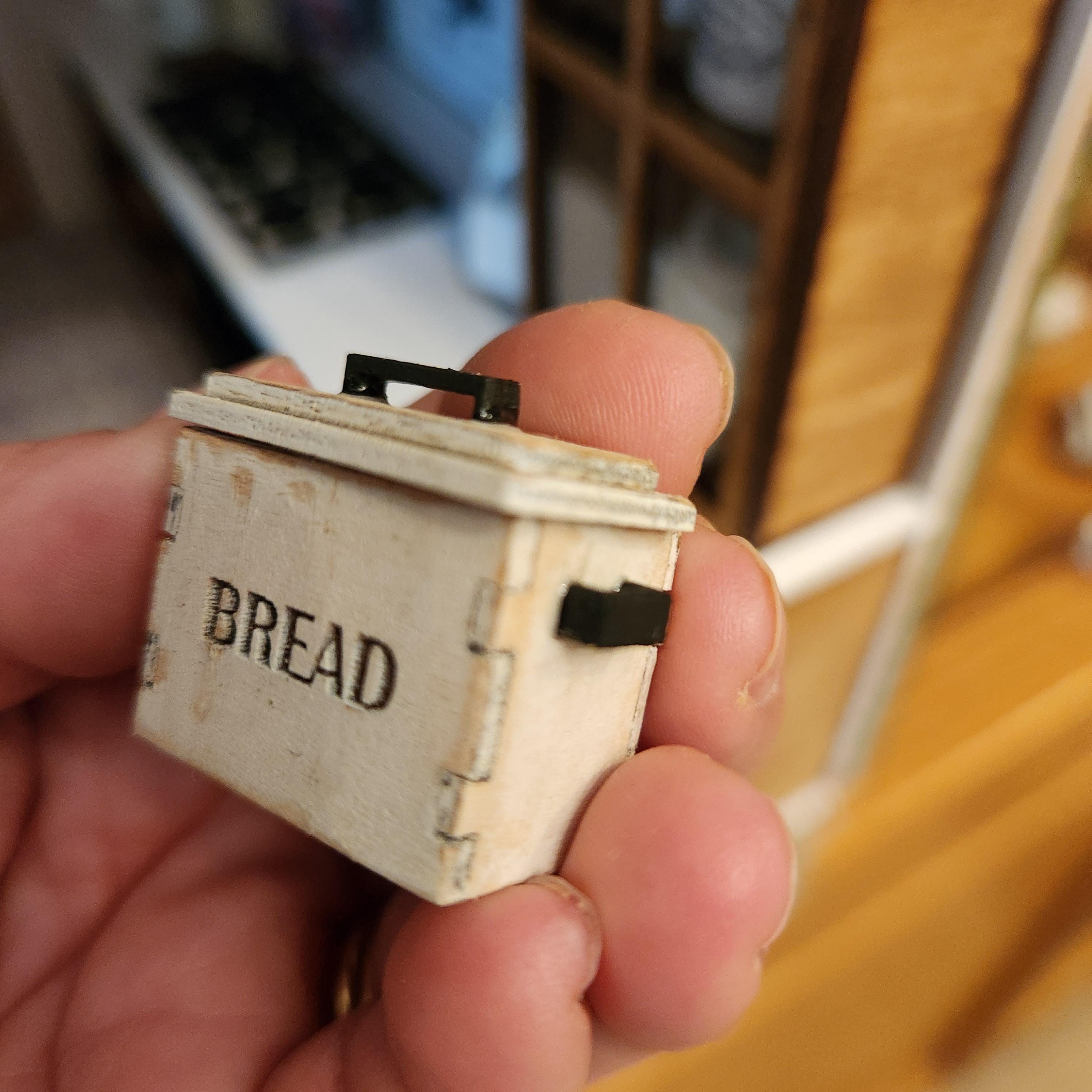 1:12 Scale Miniature Bread Box – Rustic White Distressed Wood