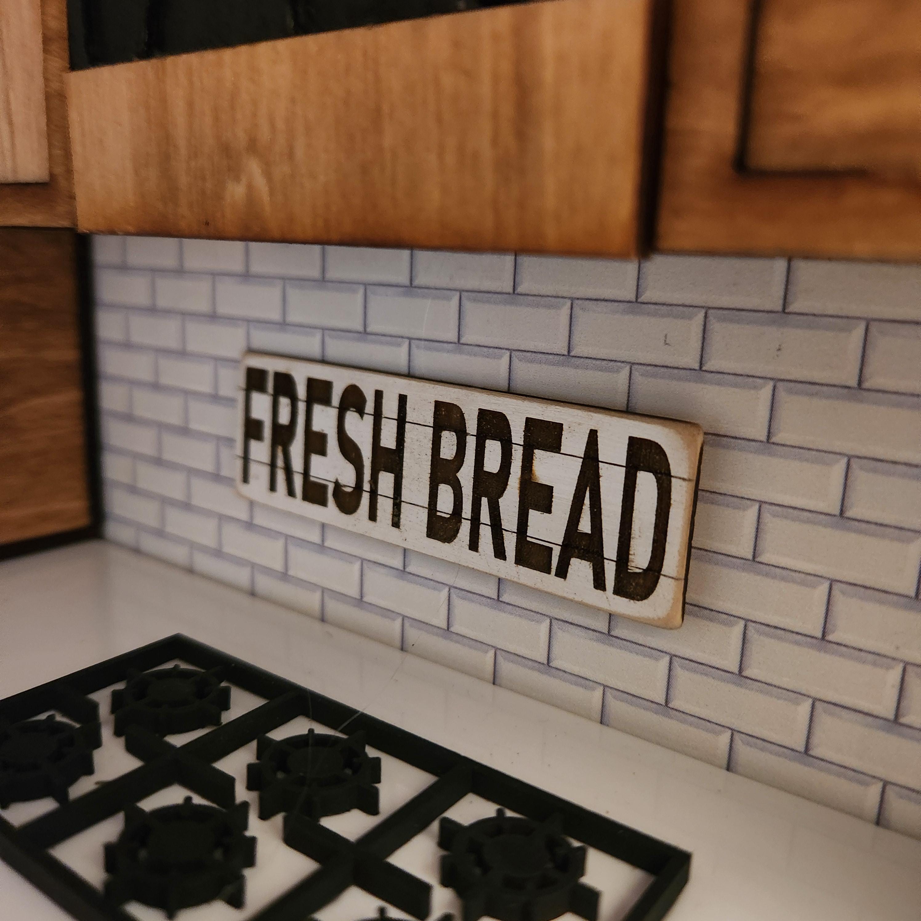 1:12 Scale Miniature "FRESH BREAD" Wood Sign – Engraved Bakery Decor