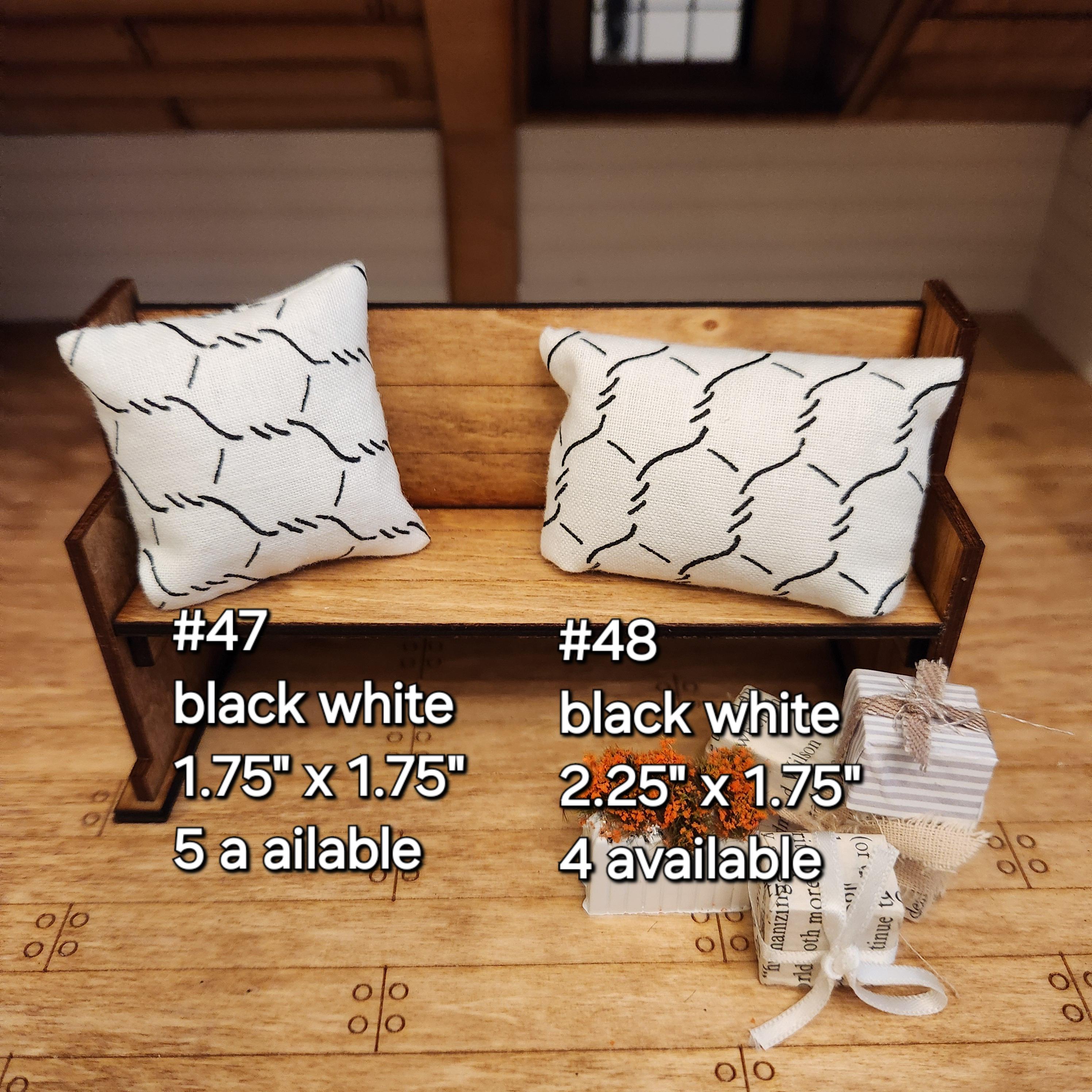 Dollhouse Miniatures Accent Pillow, WHITE AND BLACK, dollhouse decorations, miniature pillows, 1:12 scale