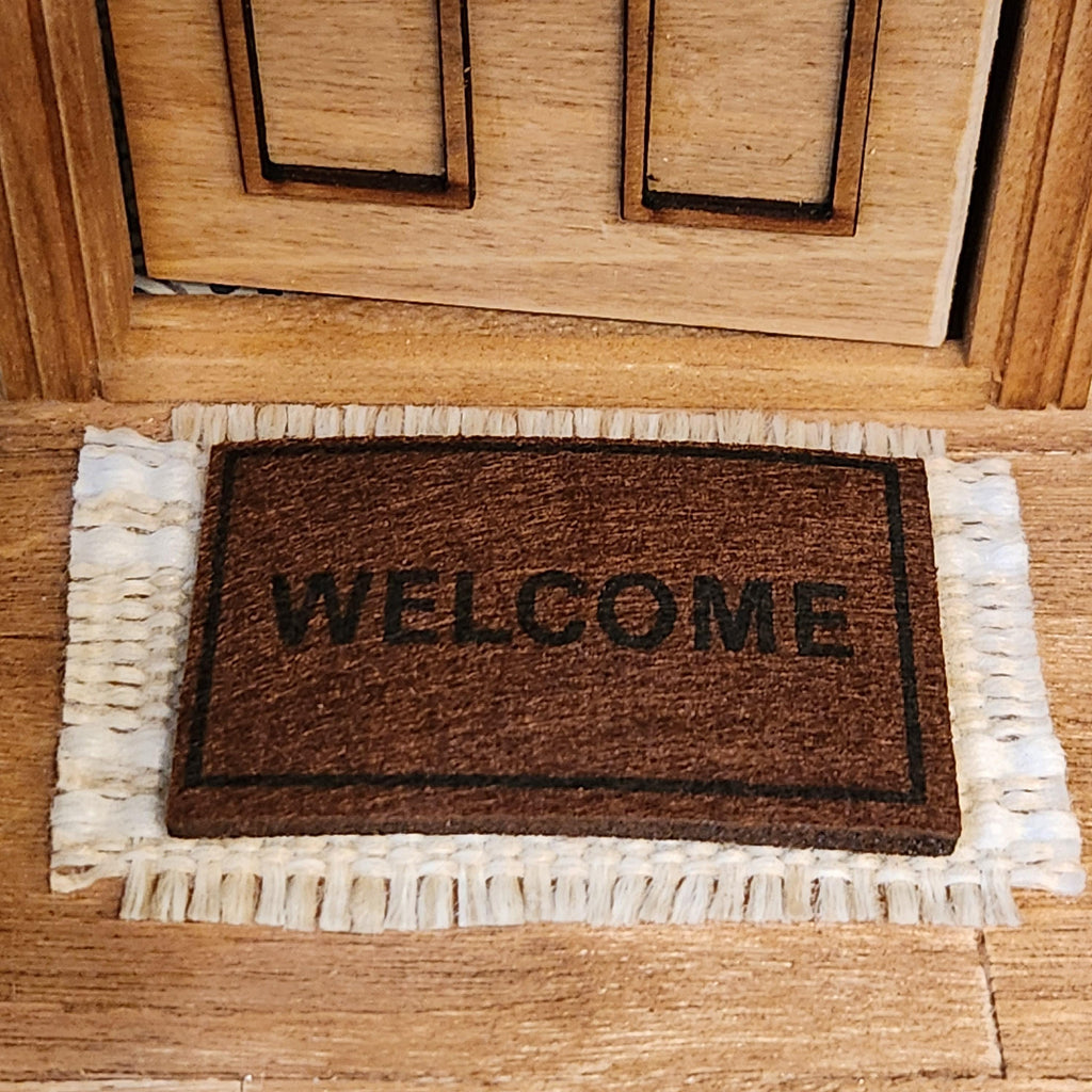 1:12 Scale Miniature Striped Rug – Tan & White Farmhouse Decor