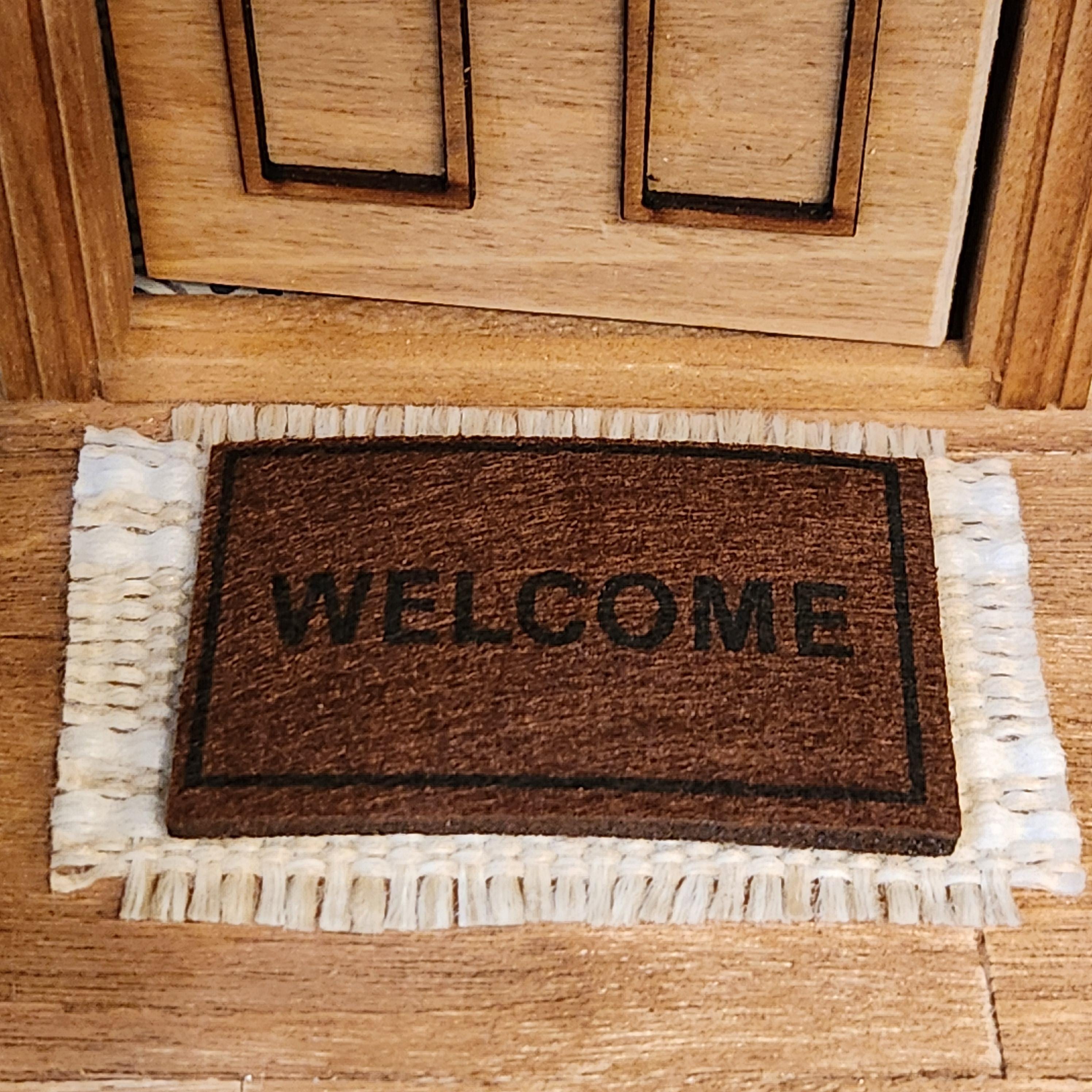 1:12 Scale Miniature Striped Rug – Tan & White Farmhouse Decor