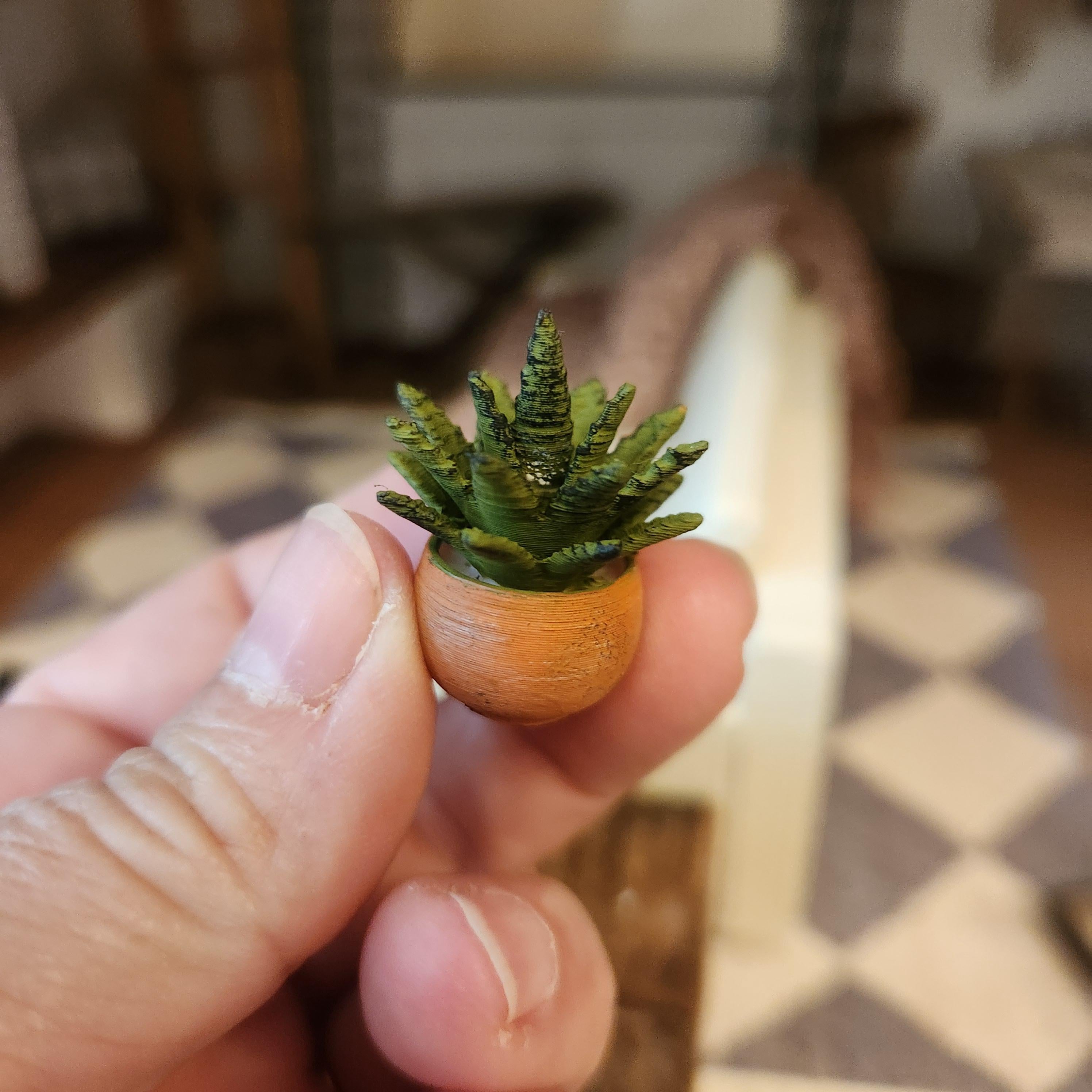 1:12 Scale Miniature Potted Succulent – Terra Cotta Farmhouse Greenery