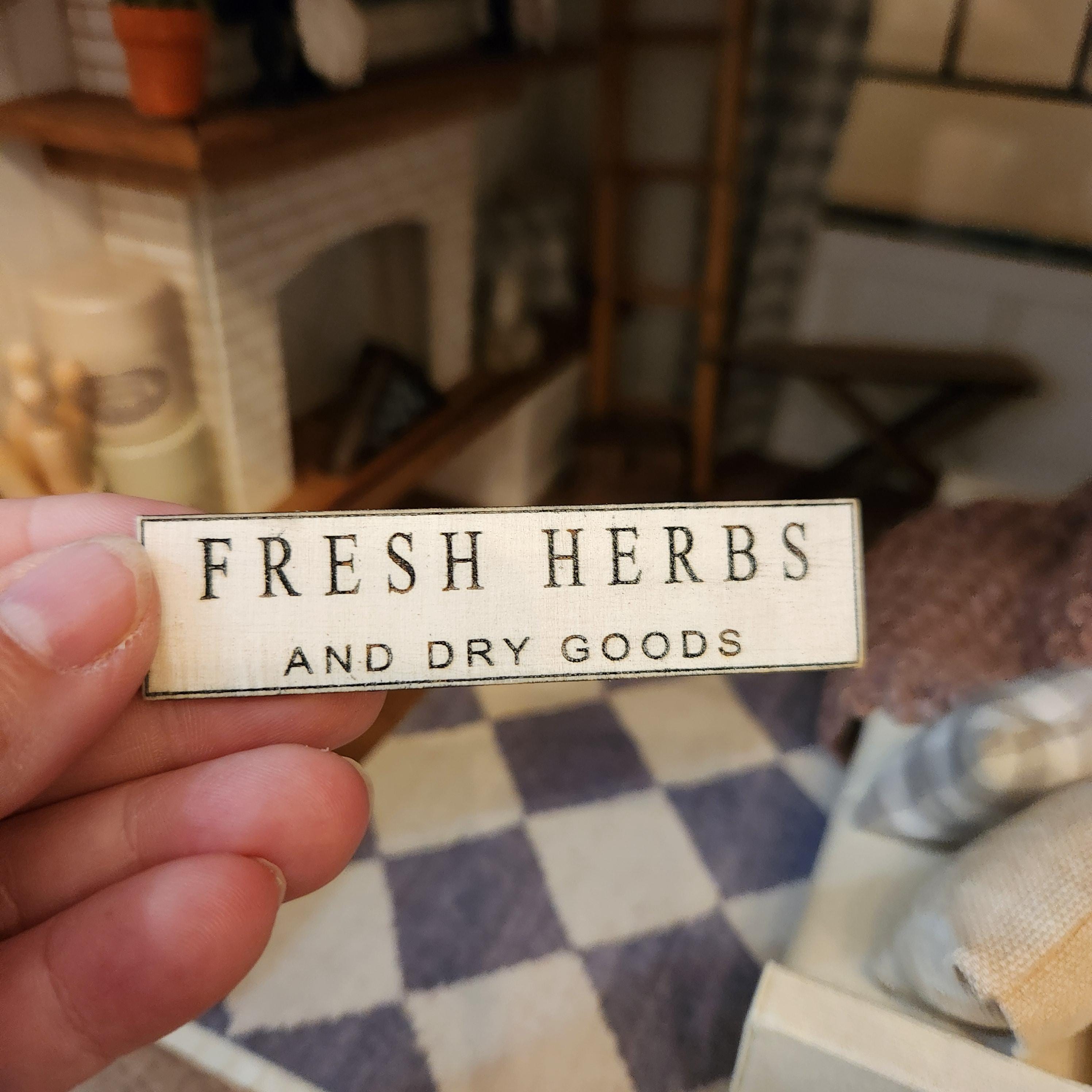 Dollhouse Miniature FRESH HERBS Sign, Farmhouse Decor, 1:12 Scale