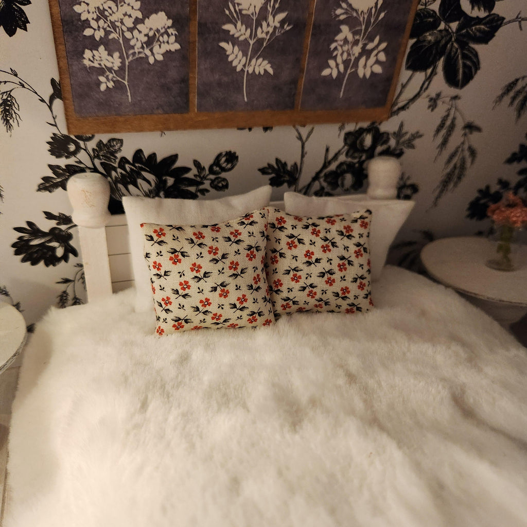 Dollhouse Miniatures Accent Pillow, RED BLACK FLORAL, dollhouse decorations, miniature pillows, 1:12 scale