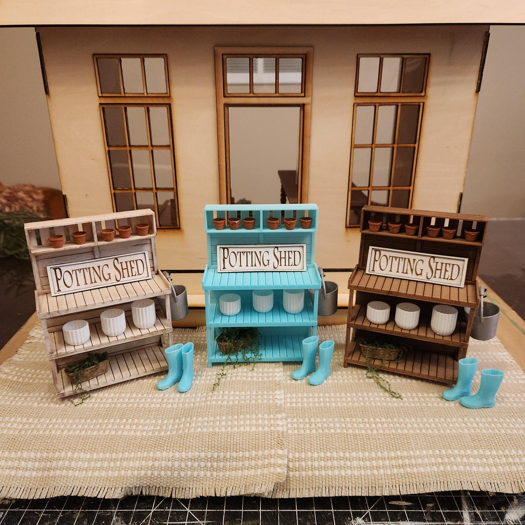Miniature Potting Bench 1:12 Scale Vignette | Spring Garden Decor