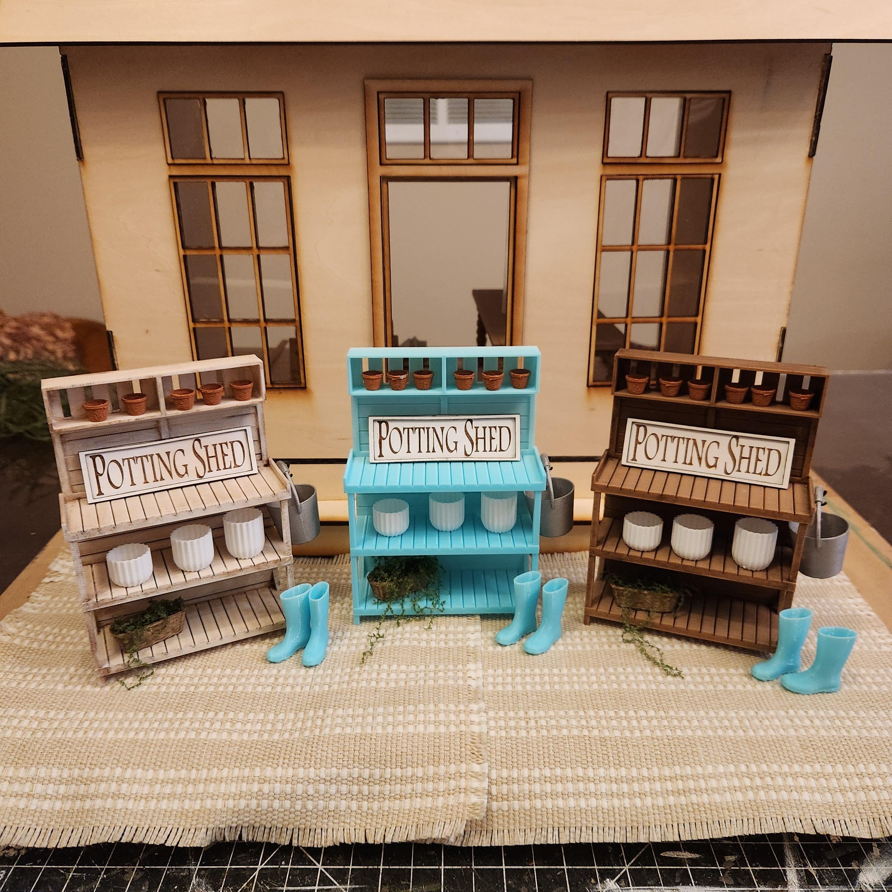 Miniature Potting Bench 1:12 Scale Vignette | Spring Garden Decor
