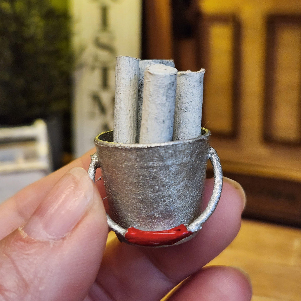 1:12 Scale Miniature Christmas Log Bucket – Rustic Porch Decor