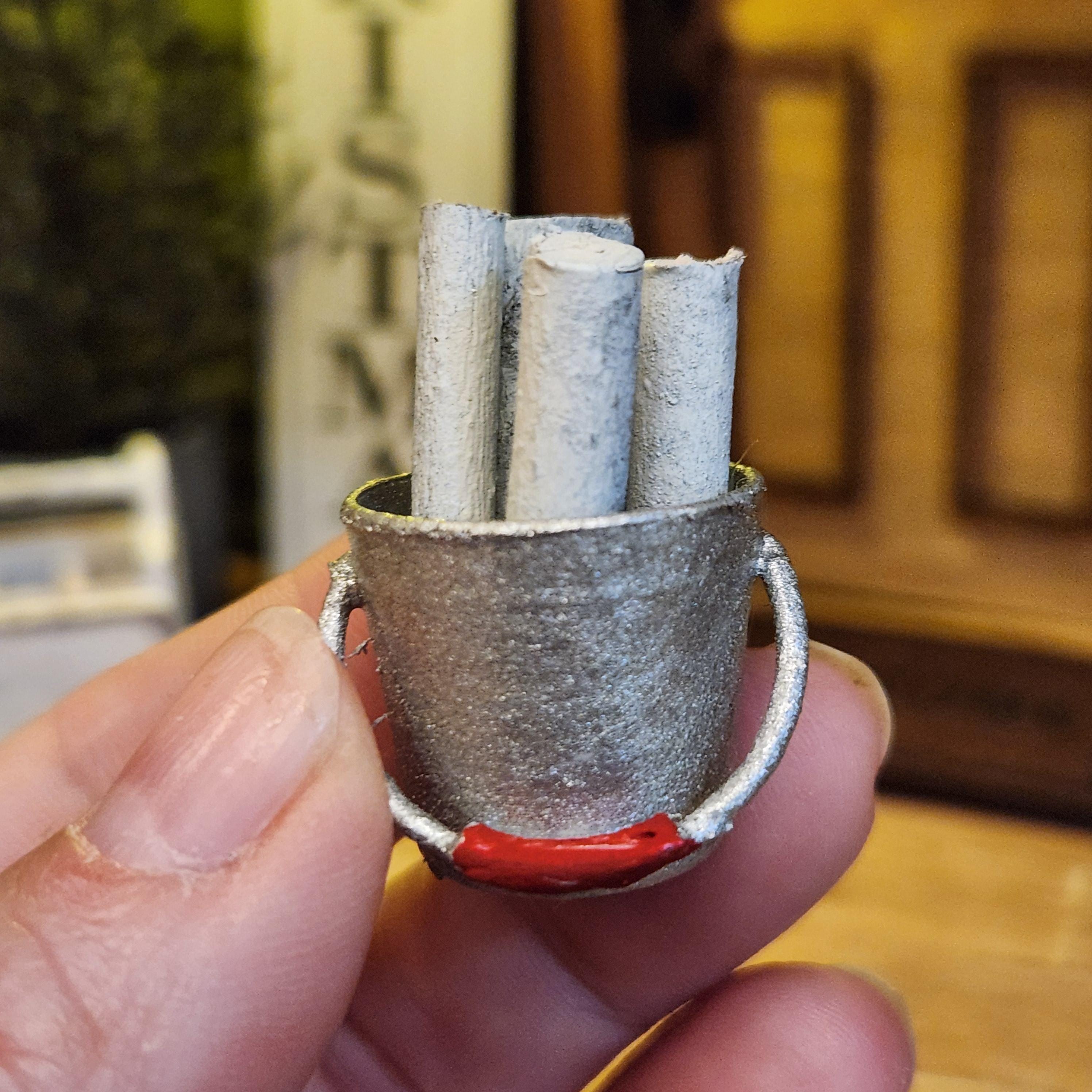 1:12 Scale Miniature Christmas Log Bucket – Rustic Porch Decor