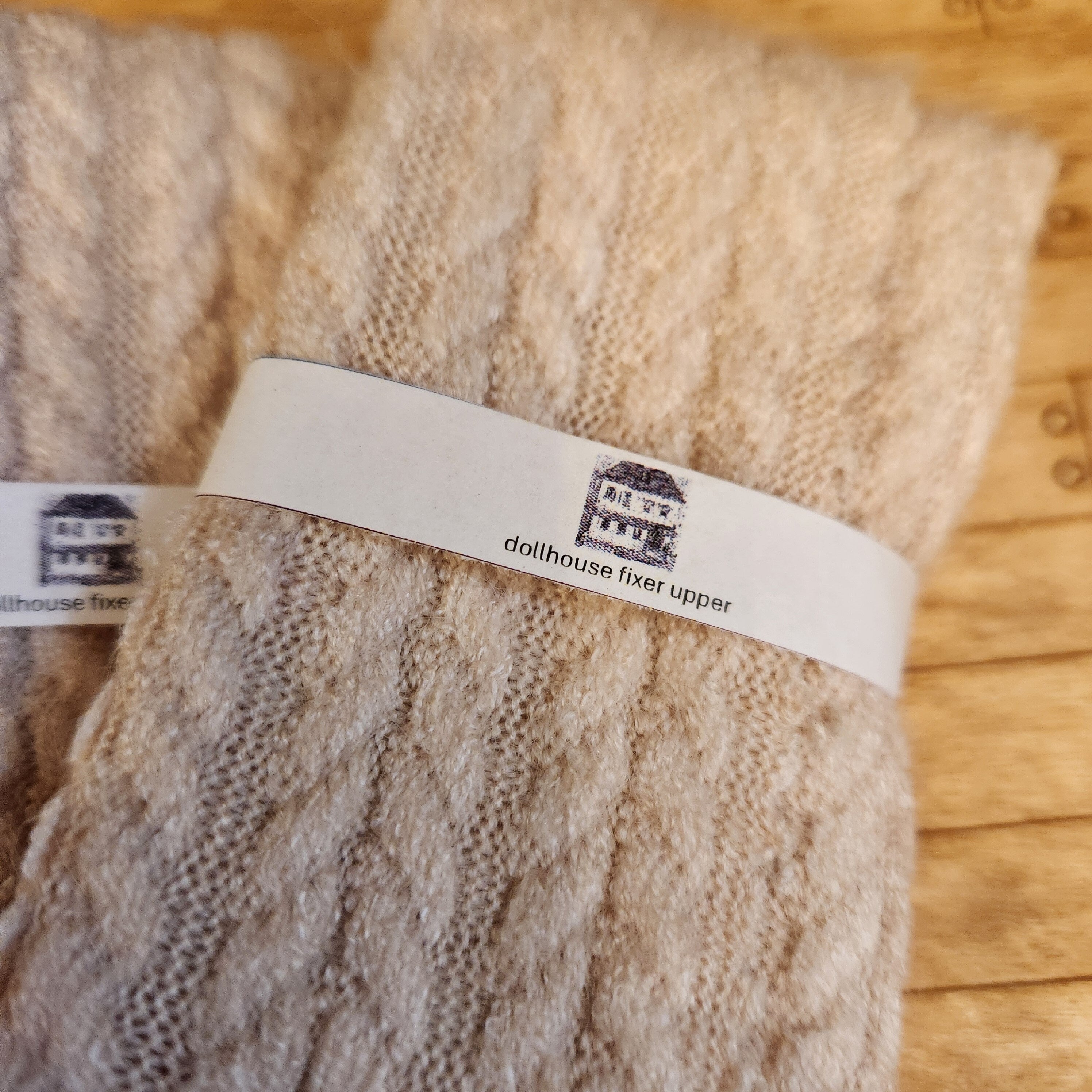 1:12 Scale Miniature Textured Throw Blanket – Warm Tan Farmhouse Afghan