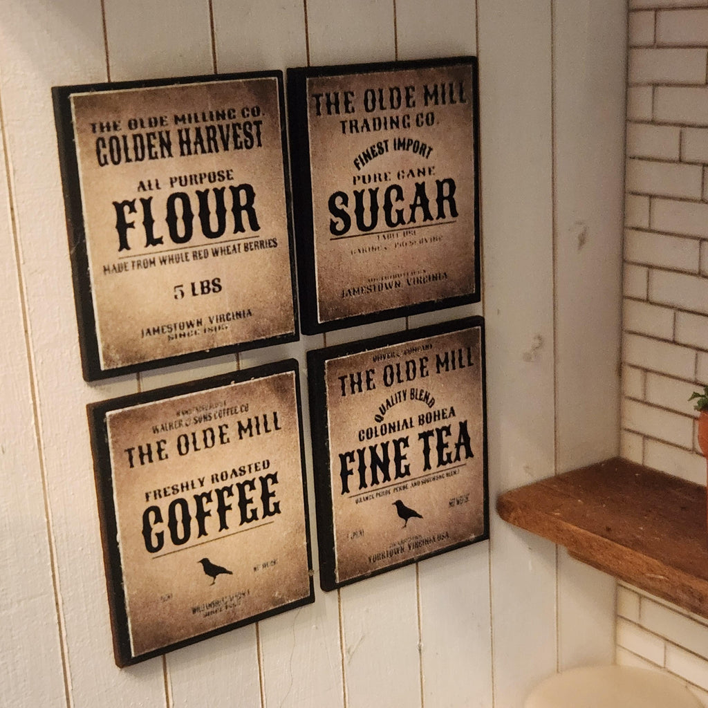 1:12 Scale Miniature Vintage Kitchen Signs – Set of 4 Gallery Wall Prints