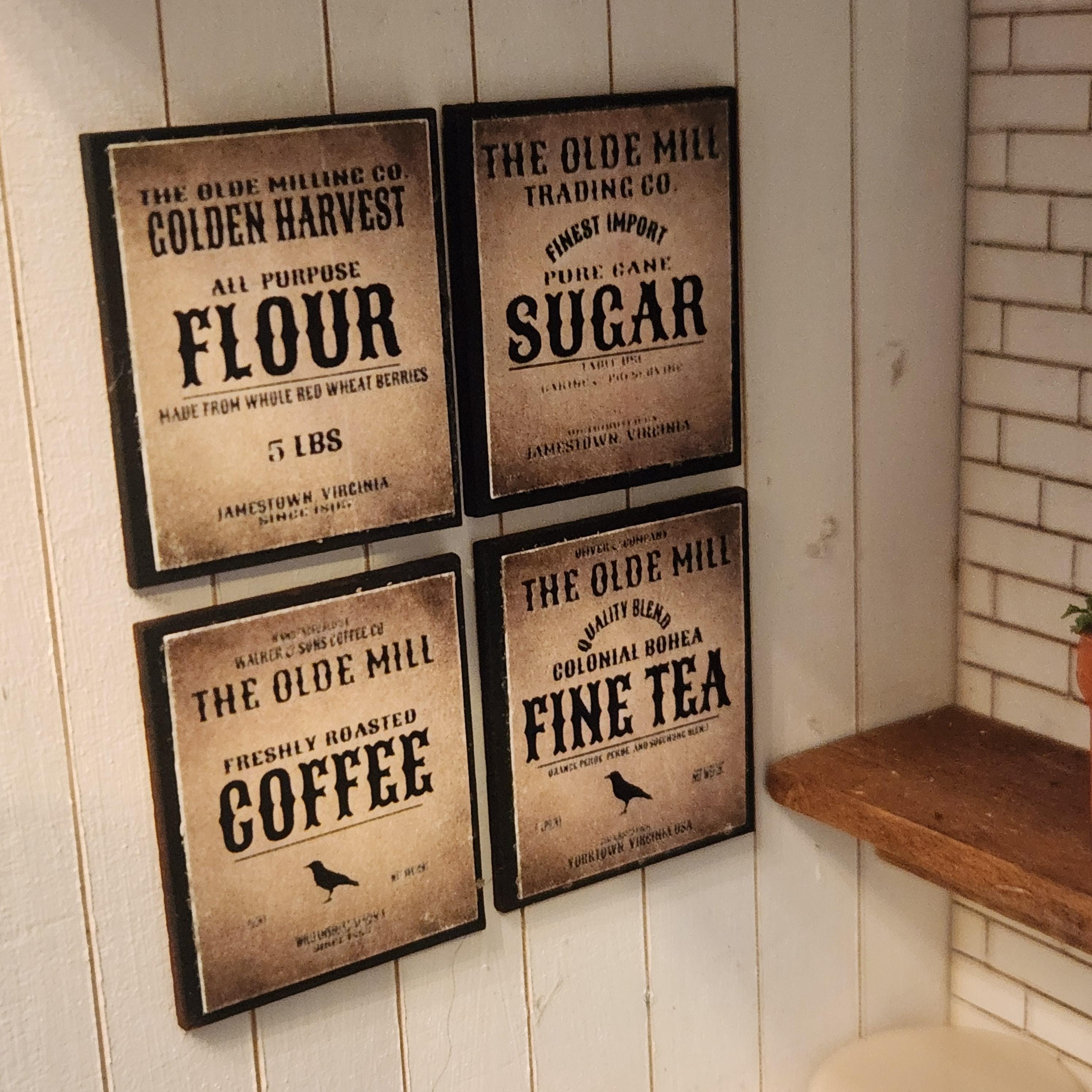 1:12 Scale Miniature Vintage Kitchen Signs – Set of 4 Gallery Wall Prints