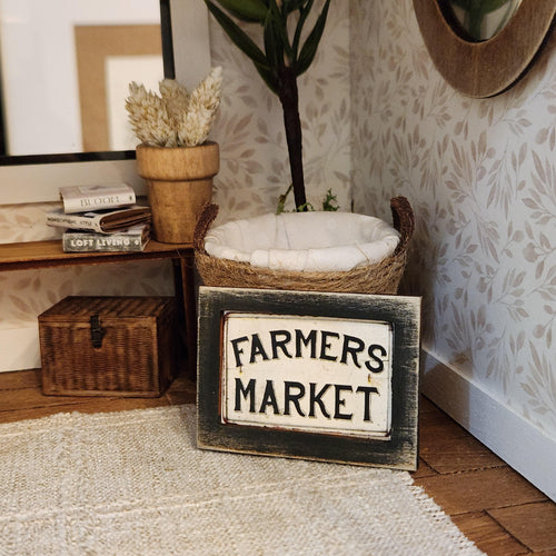 1:12 Scale Miniature "FARMERS MARKET" Wood Sign – Vintage Kitchen Decor