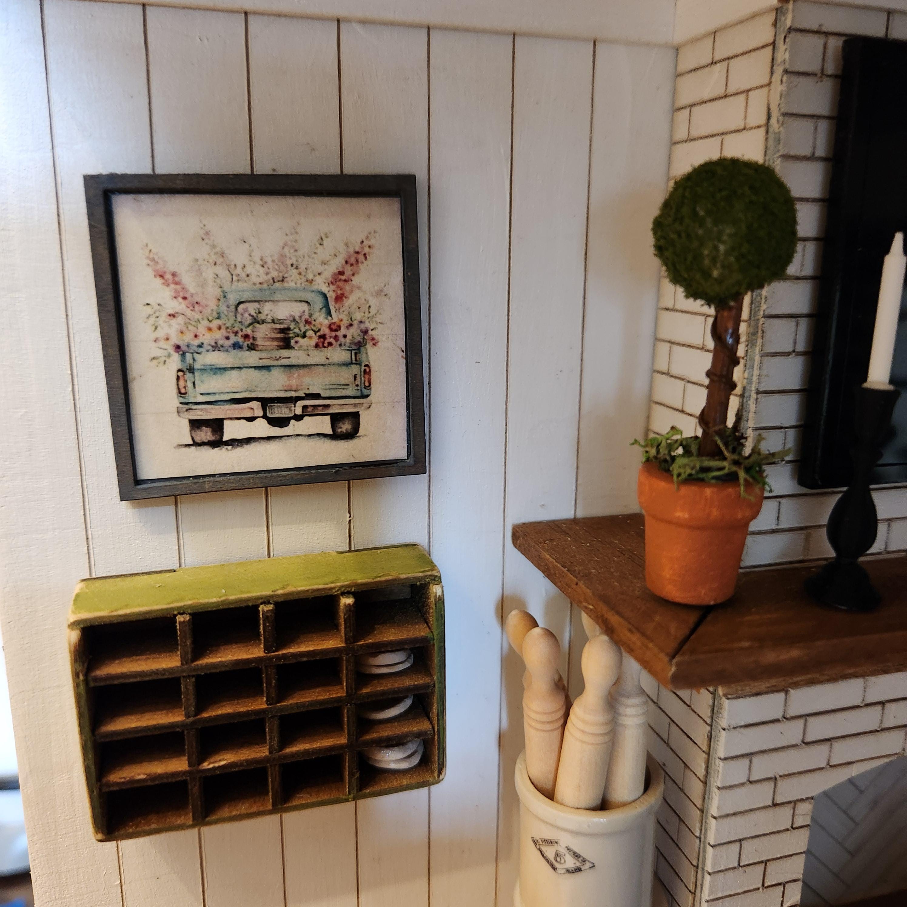 1:12 Scale Miniature Vintage Floral Truck Sign – Spring Garden Decor