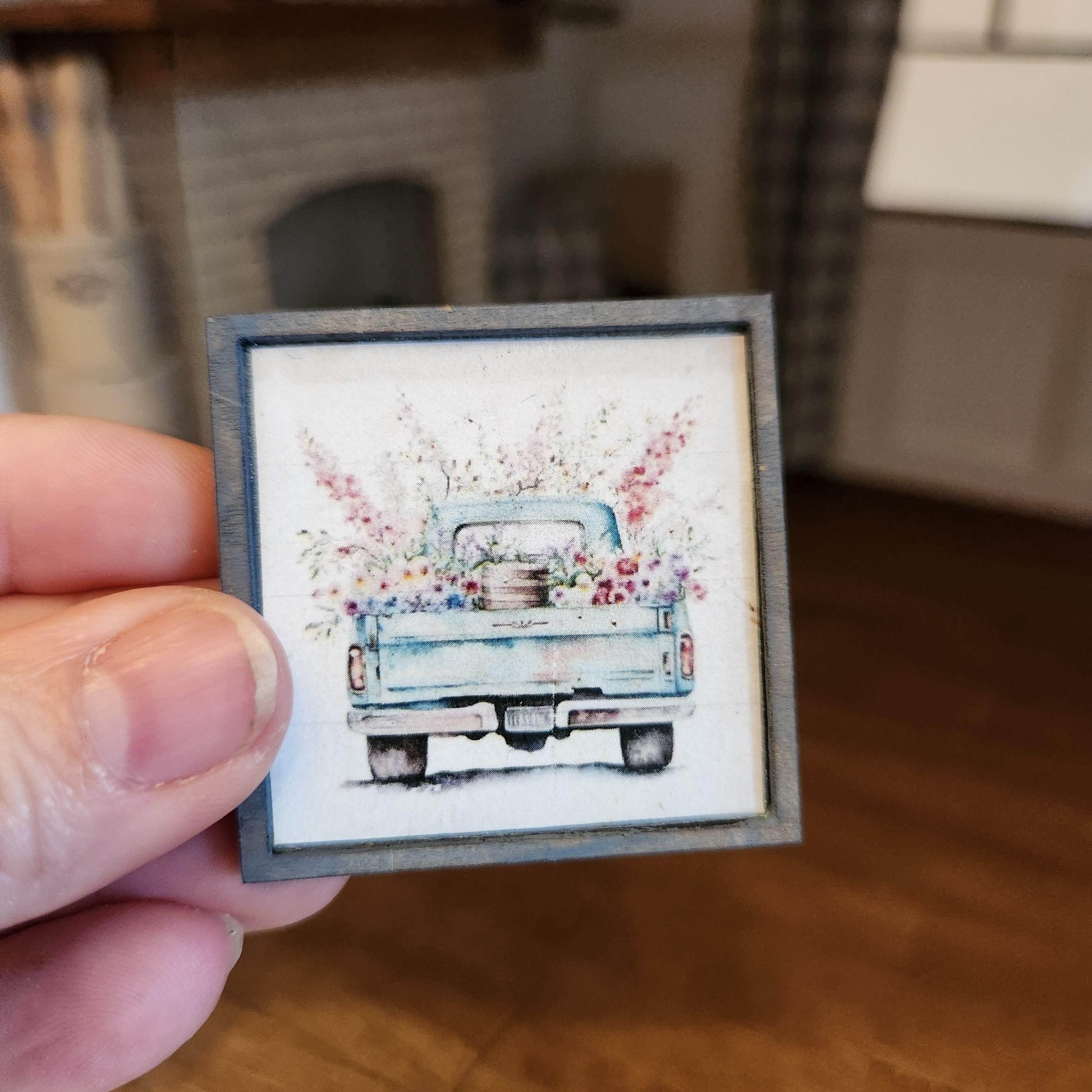1:12 Scale Miniature Vintage Floral Truck Sign – Spring Garden Decor