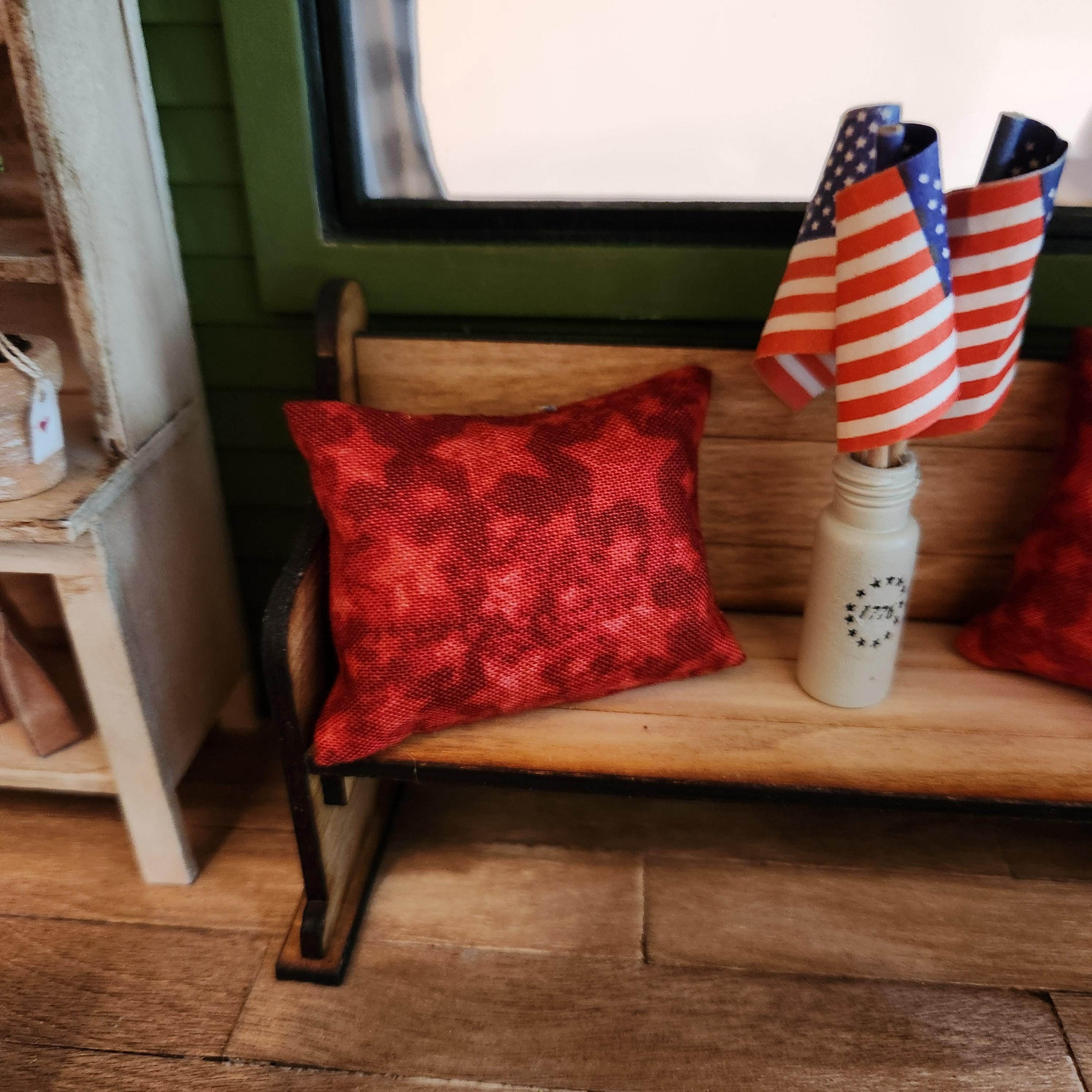 Dollhouse Miniature Pillow, Red Star Accent, 1:12 Scale