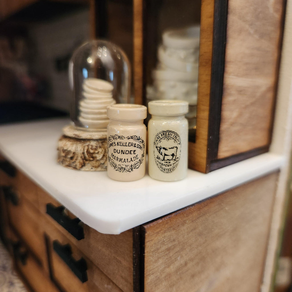 1:12 Scale Miniature Vintage Advertising Jars – Marmalade, Cream, & French Bistro Labels