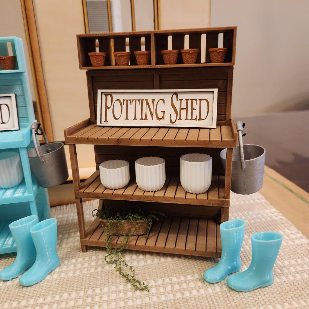 Miniature Potting Bench 1:12 Scale Vignette | Spring Garden Decor