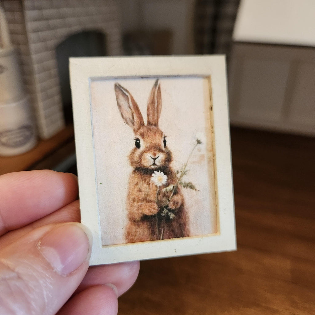 Dollhouse Miniatures sign, BUNNY WITH DAISIES, home decor, miniature sign, dollhouse accents, 1:12 scale, wall decor