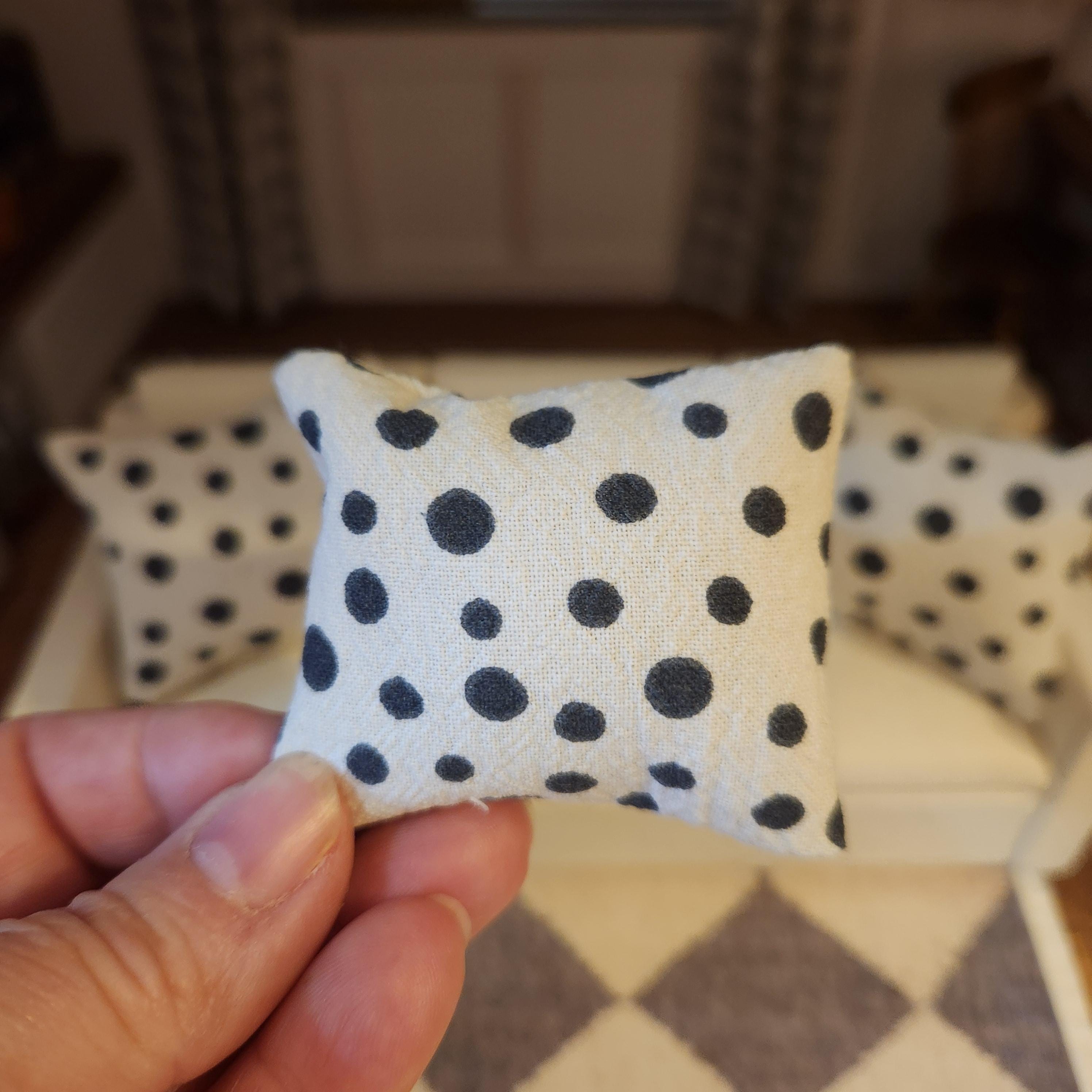 Dollhouse Miniature Black & White Polka Dot Pillow, 1:12 Scale, Decor Pillow
