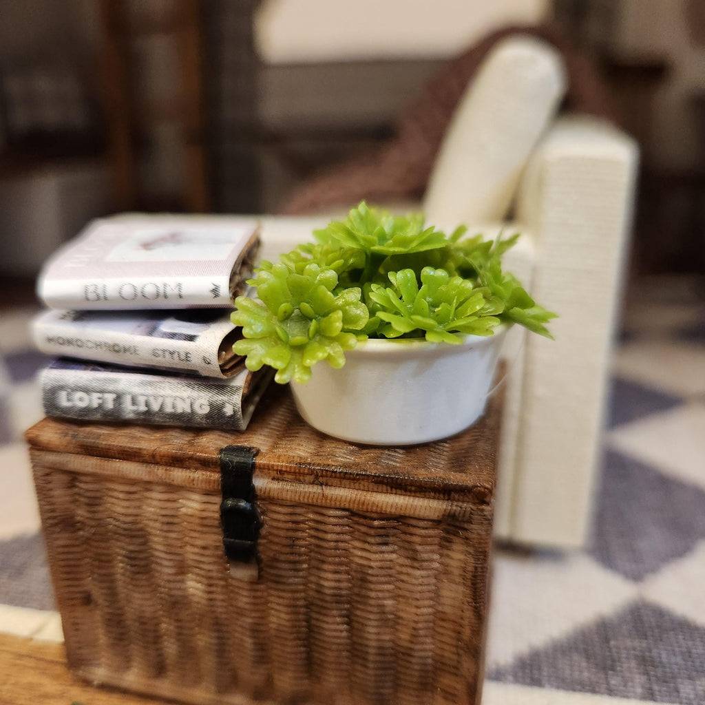 1:12 Scale Miniature Modern Succulent – Crisp White Potted Greenery